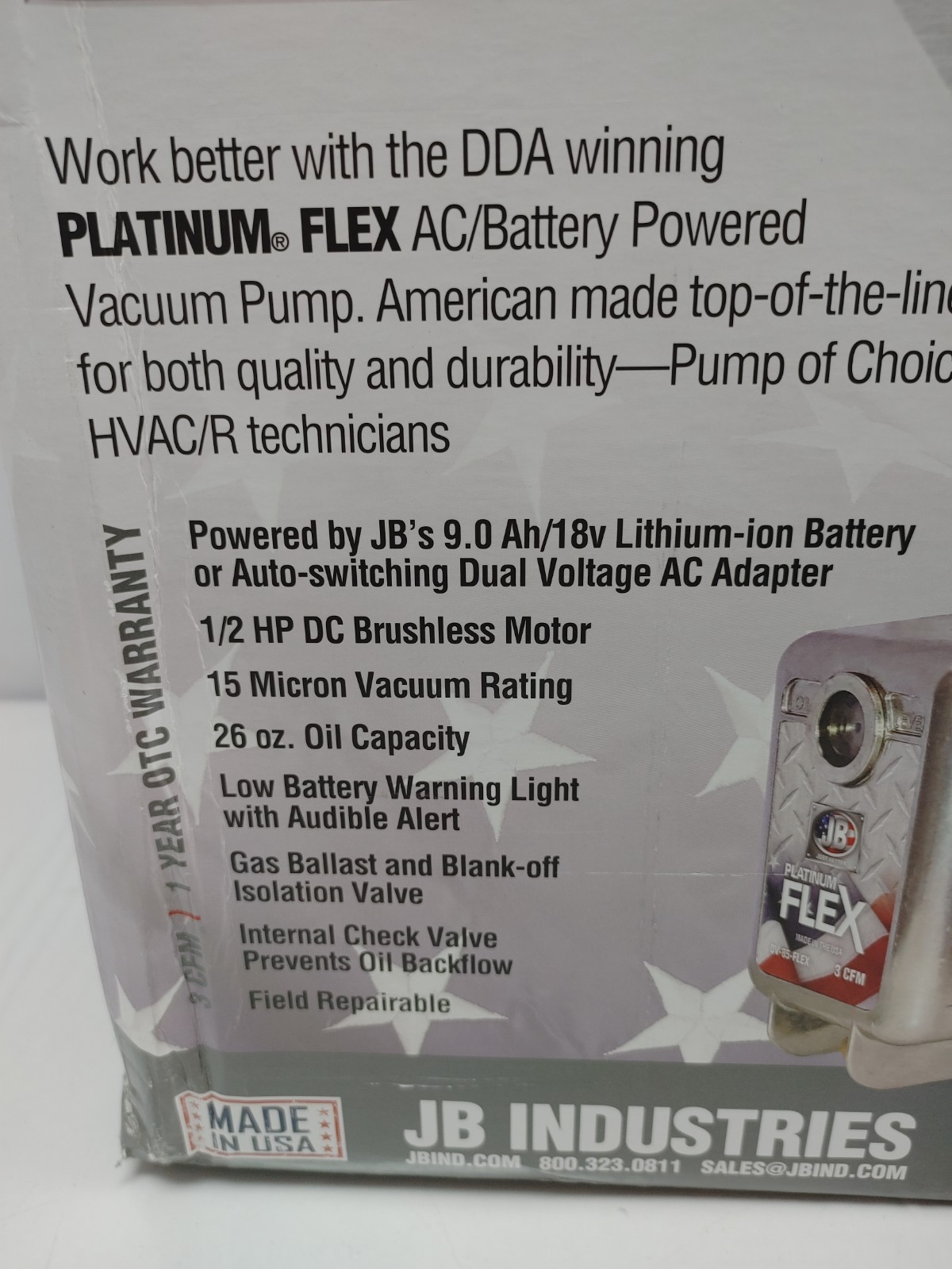 JB INDUSTRIES DV-85-FLEX PLATINUM FLEX AC/Battery Powered Vacuum Pump – SEALED