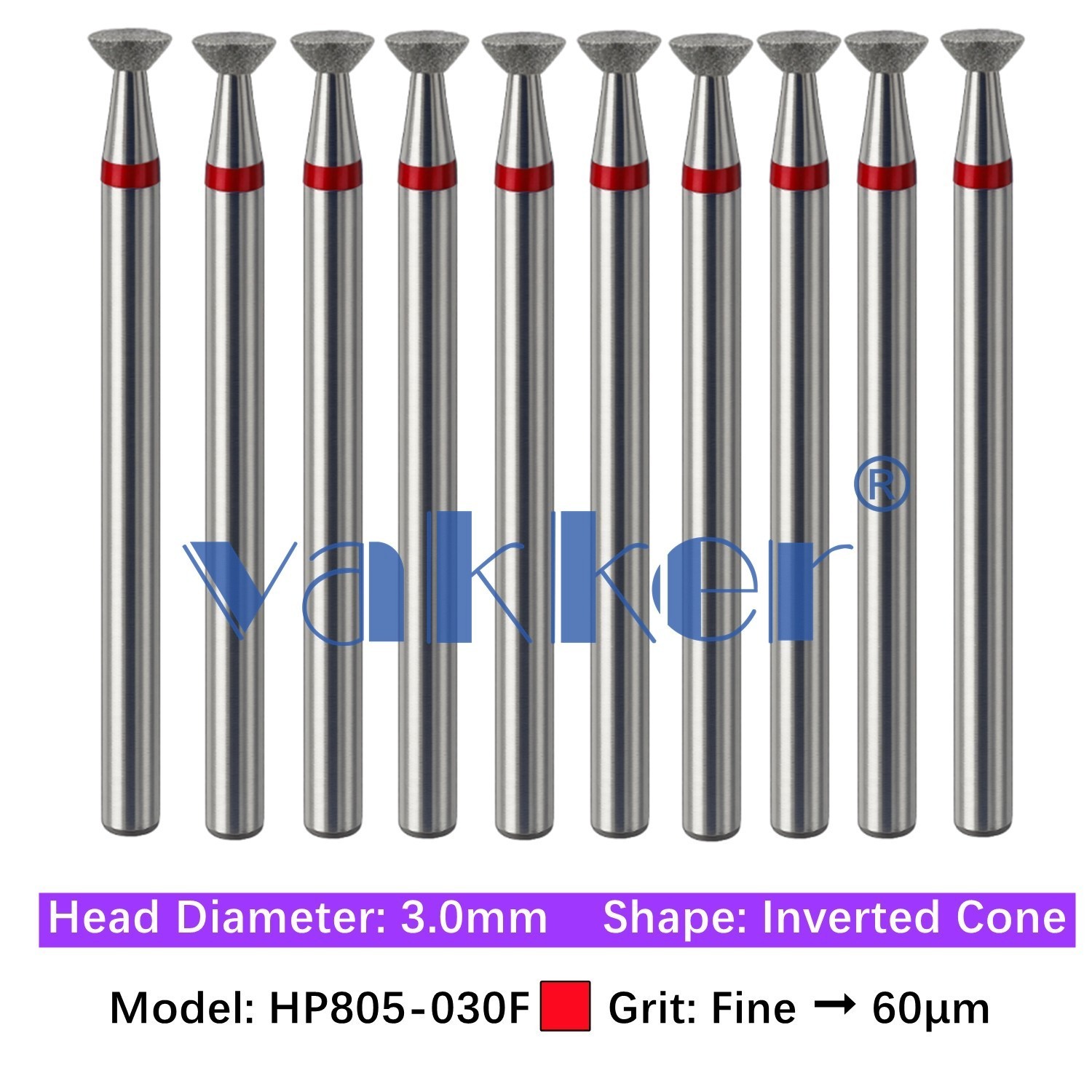 10/pk Dental HP Diamond Lab Burs Inverted Cone HP805-030F Fine Grit Drill Bits