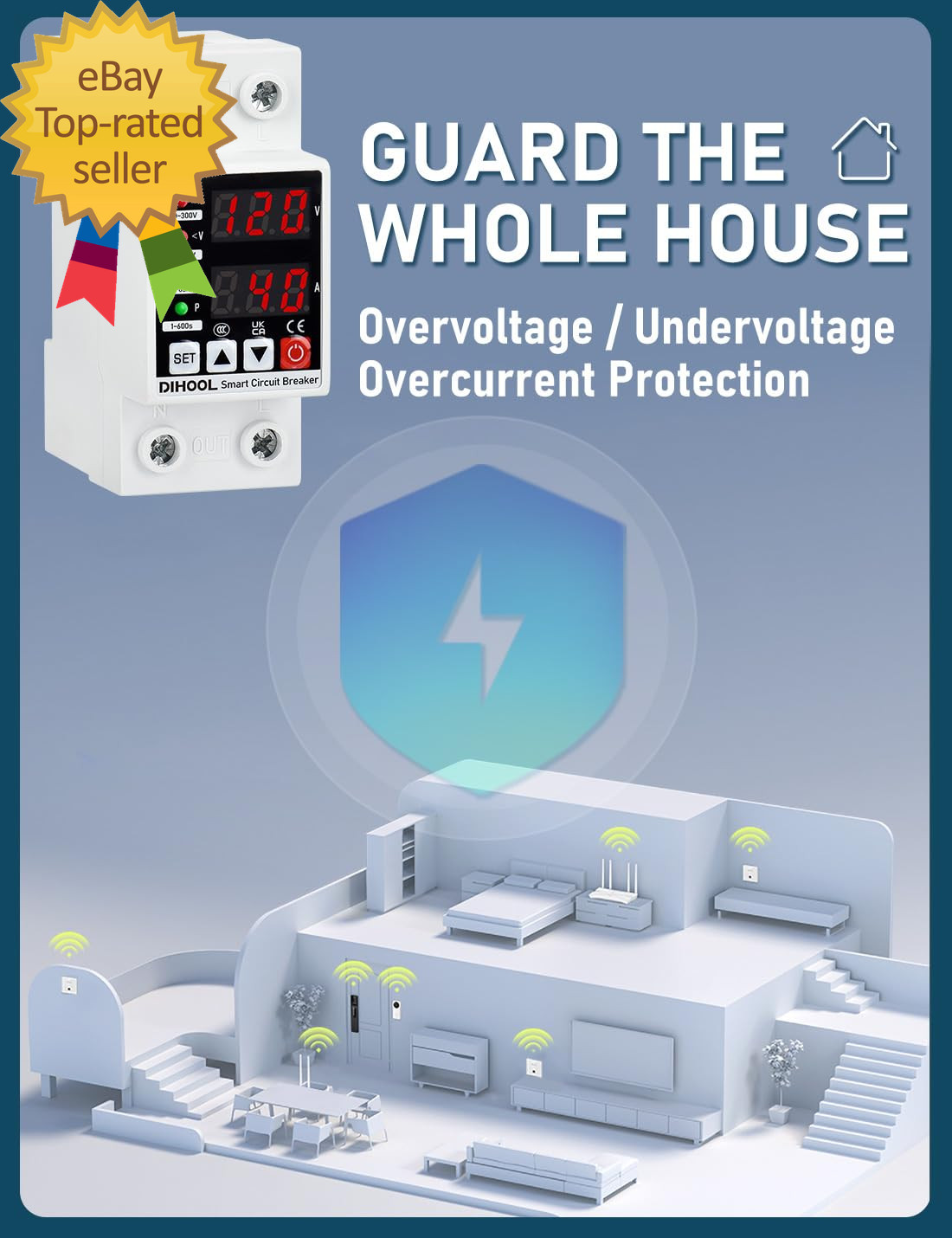 Adjustable Voltage Protector 110V 220V Low/High Voltage Cutoff and Overcurrent