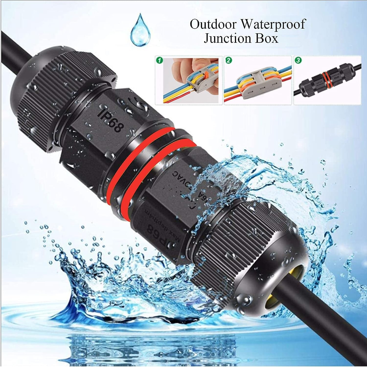 Outdoor Electrical Cable 3-Pin Wire Connector IP68 Waterproof Junction 3-Pole