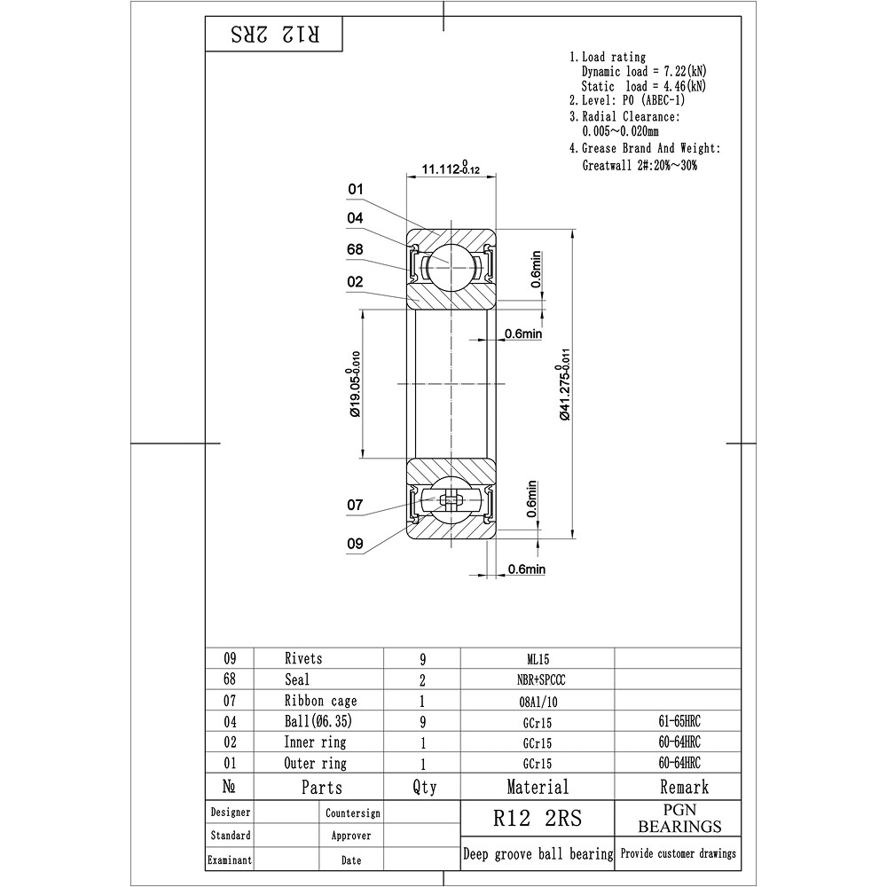 R12-2RS C3 EMQ Premium Sealed Ball Bearing, 3/4″x1-5/8″x7/16″, R12rs (2 QTY)