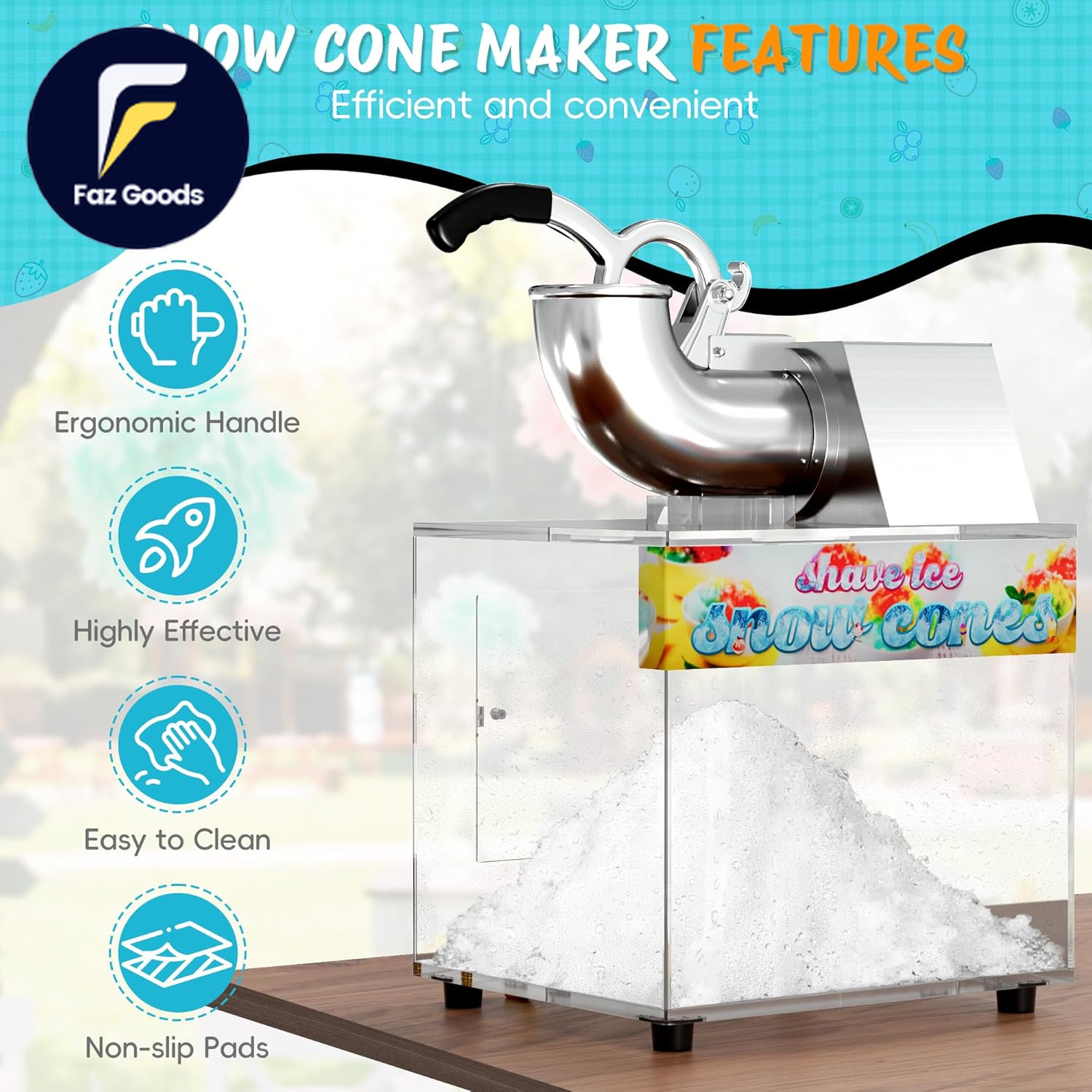 48L Snow Cone Machine 500LB/H Commercial Shaved Ice Machine for Snow Cones