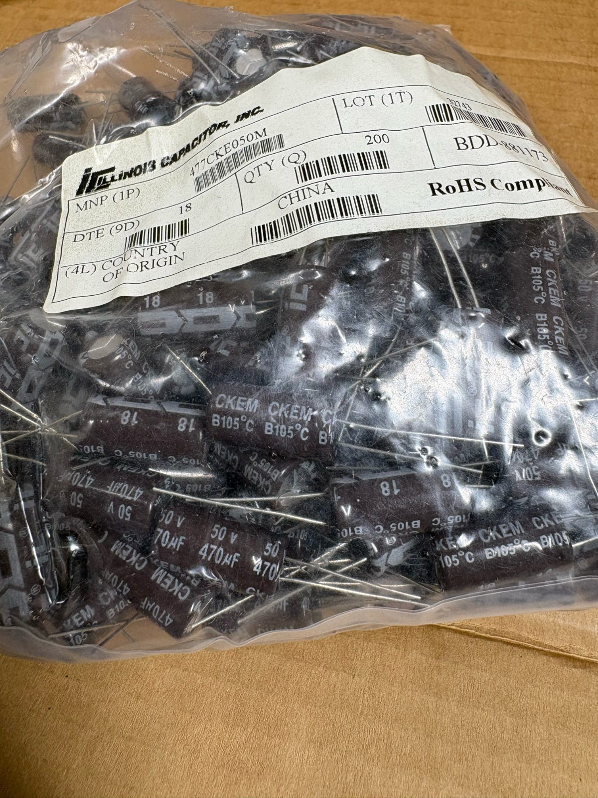 200x Illinois Capacitor 470uF 50V Radial Electrolytic Capacitors 105°C