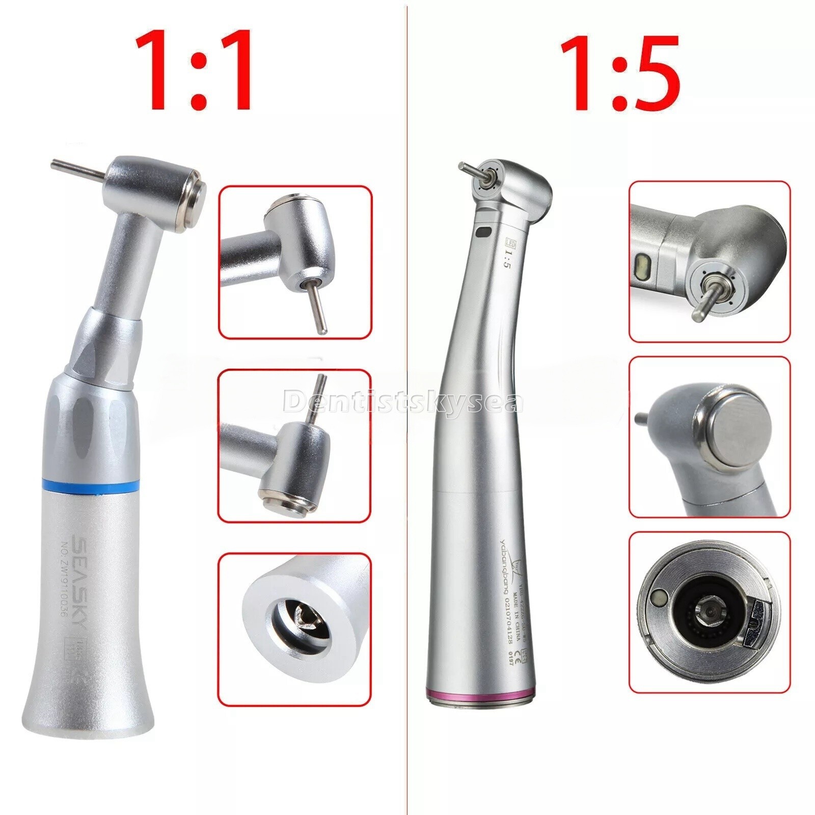 Dental 1:1 No-LED/1:5 LED Increasing Contra Angle Handpiece Fit FG 1.6mm Bur USA