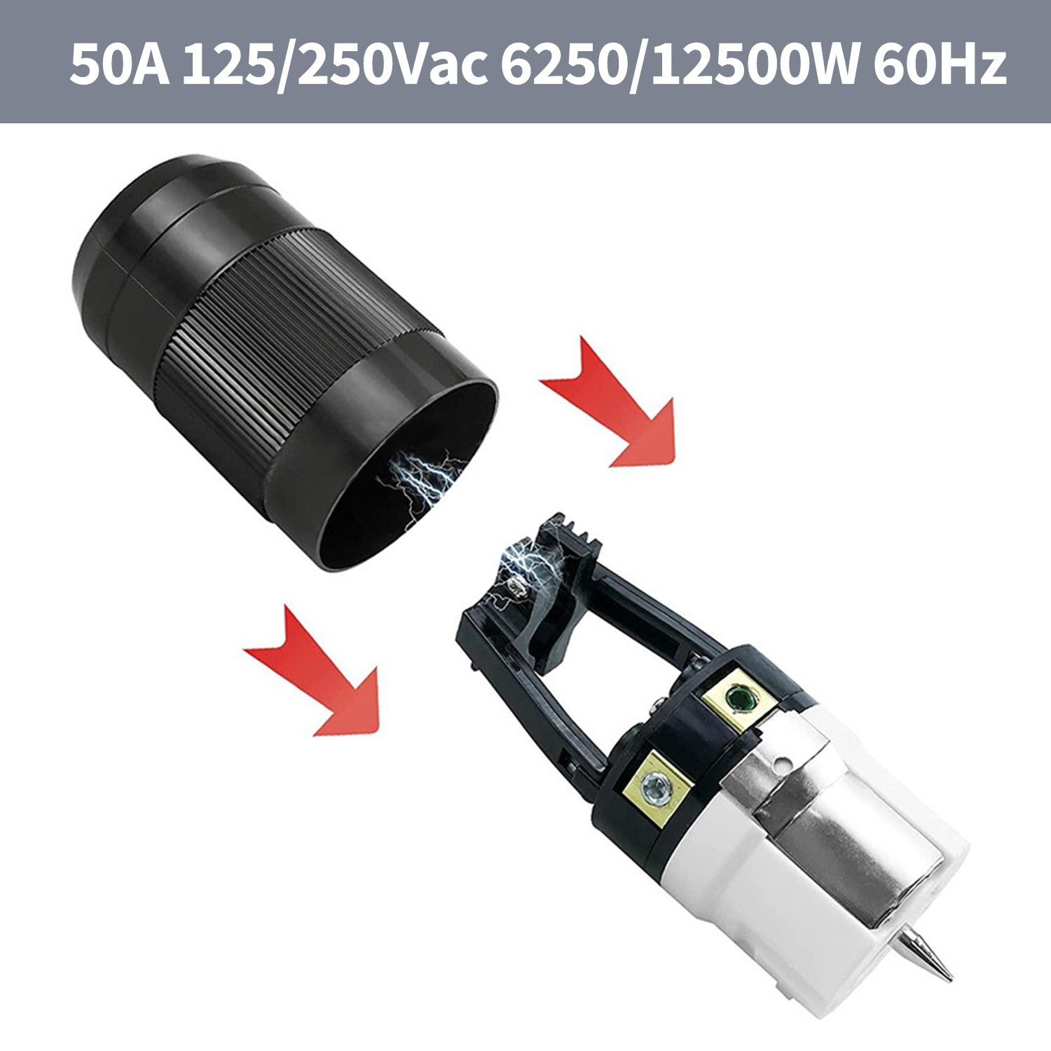 Generator Connector 50A 125/250V, NEMA SS2-50R Female Locking Power Cord Plug US