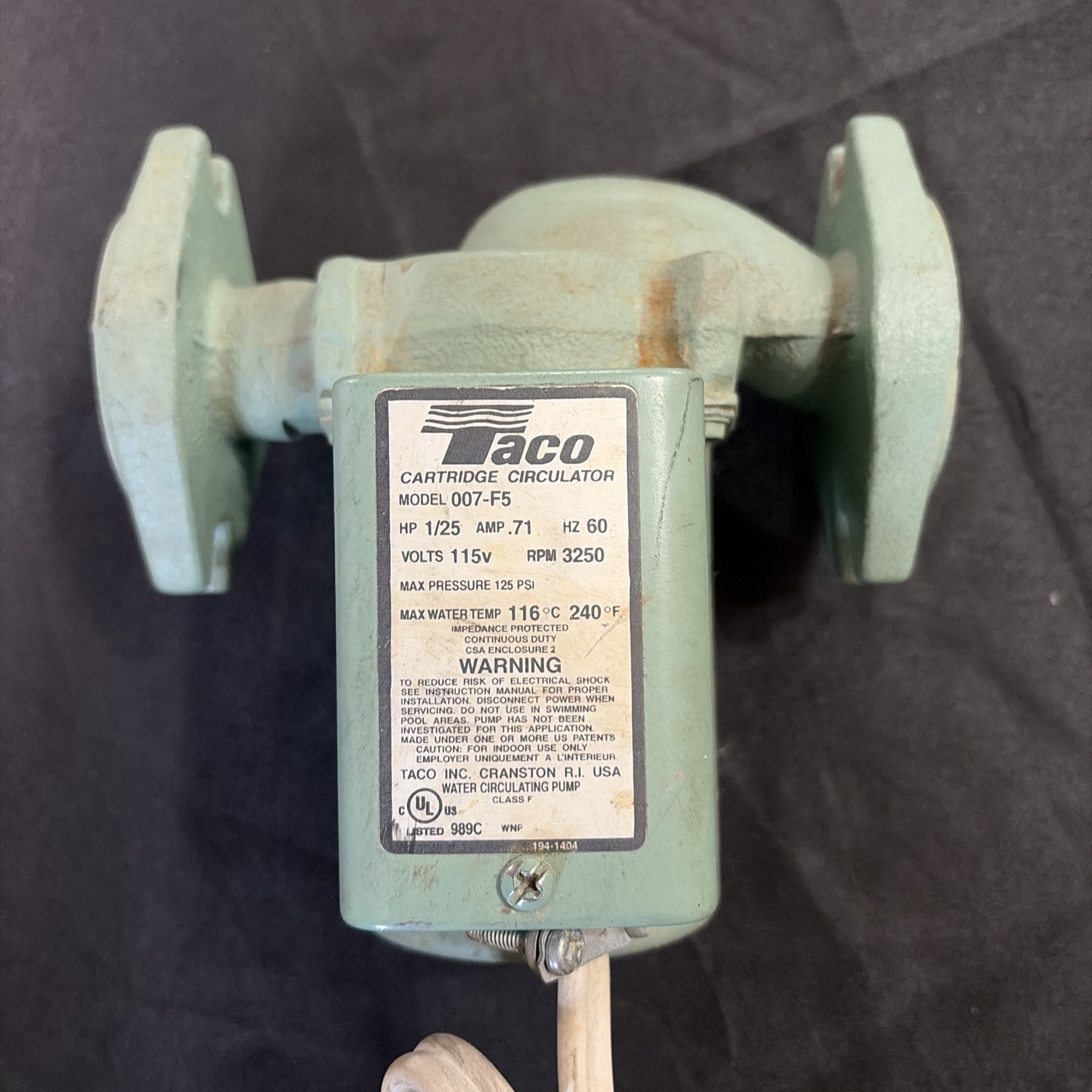 Taco 007-F5 Cast Iron Circulator, 1/25 HP
