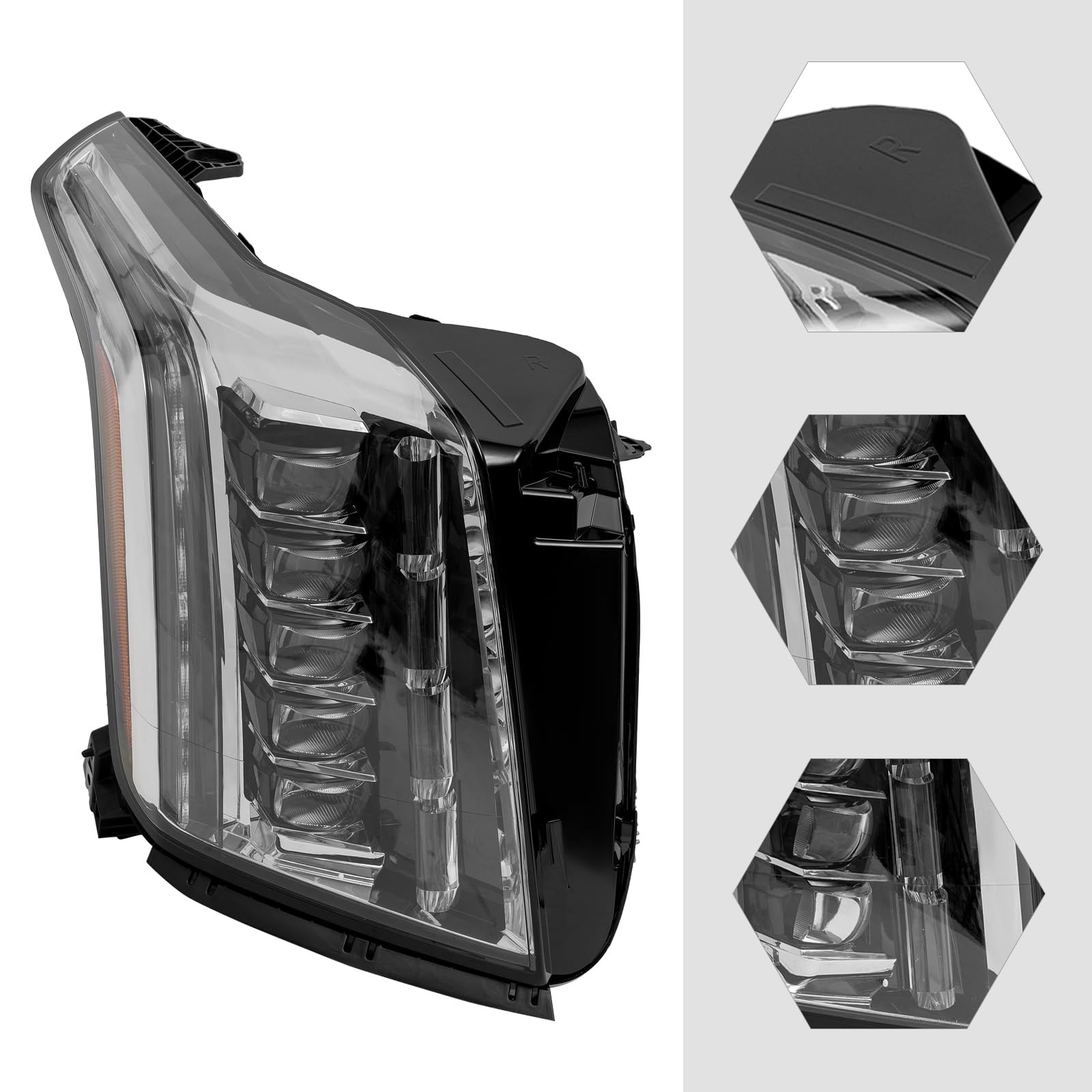 For 2015-2020 Cadillac Escalade Right LED DRL Headlight Assembly Black 84580183
