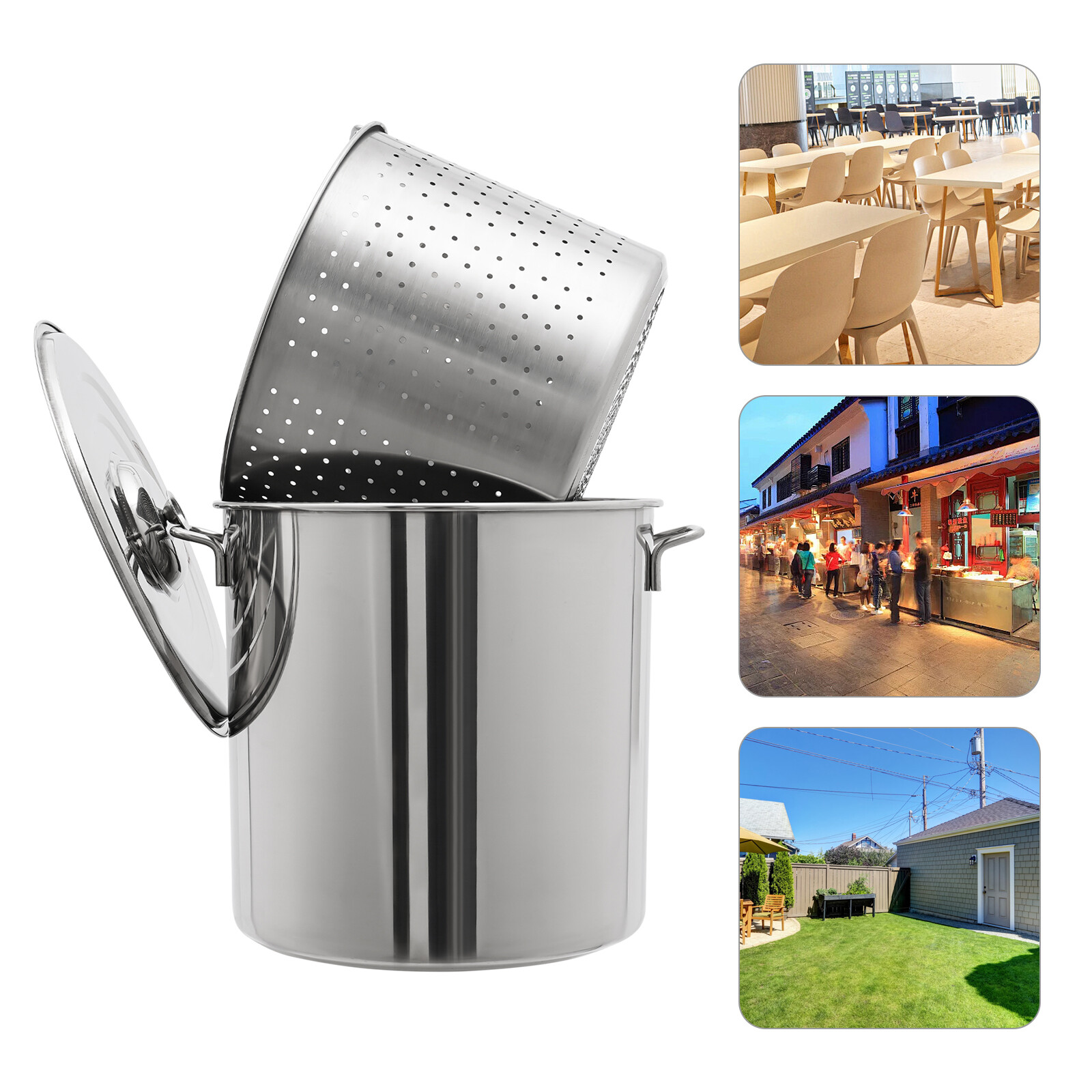 40L/42.27Qt Seafood Boil Pot Stainless Steel Shrimp Boil Stock Pot w/ Basket