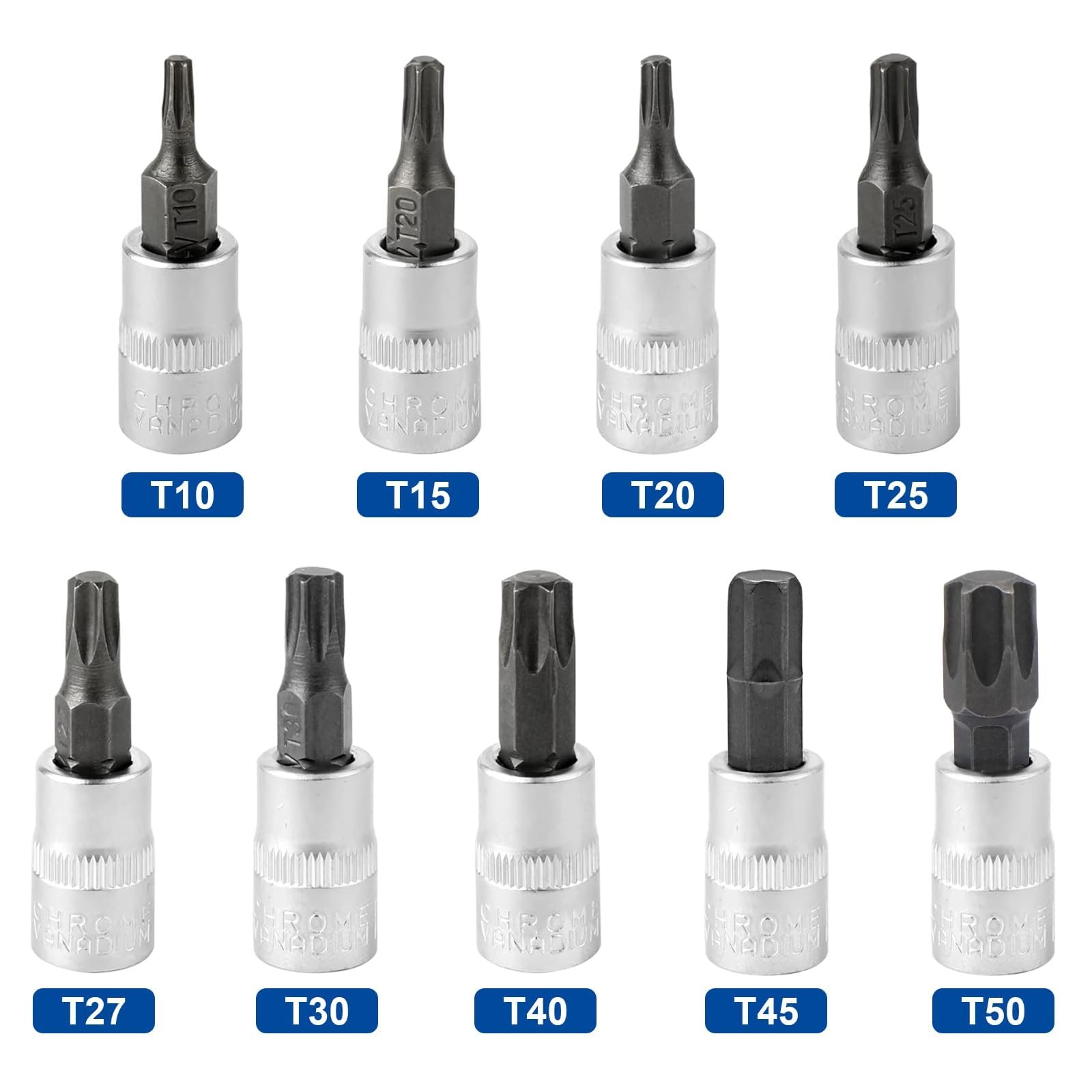 DAKCOS Torx Bit Socket Set, 1/4″ Drive, 9 T10,T15,T20,T25,T27,T30,T40,T45,T50