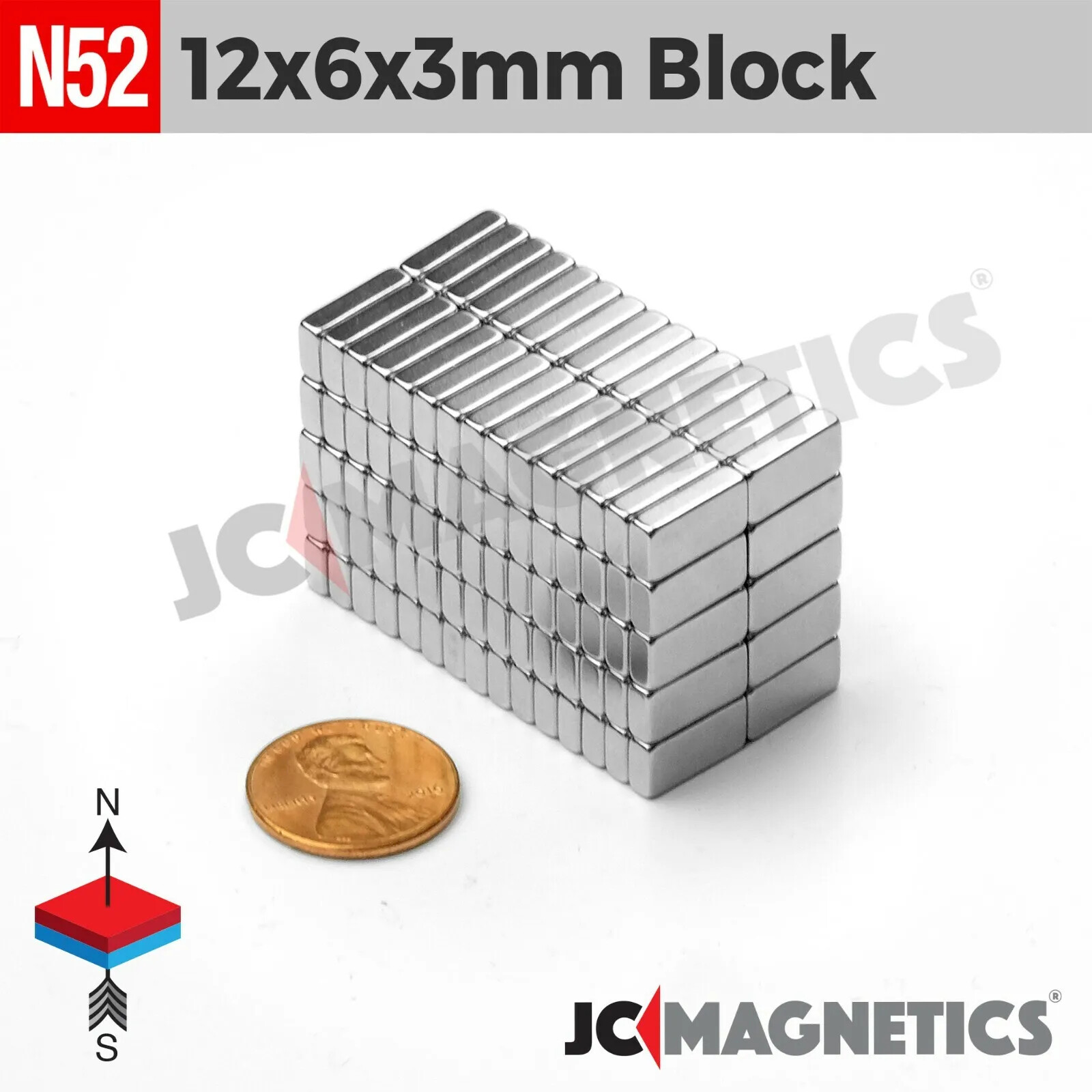 12mm x 6mm x 3mm N52 Small Strong Rare Earth Neodymium Magnet Blocks 12x6x3mm