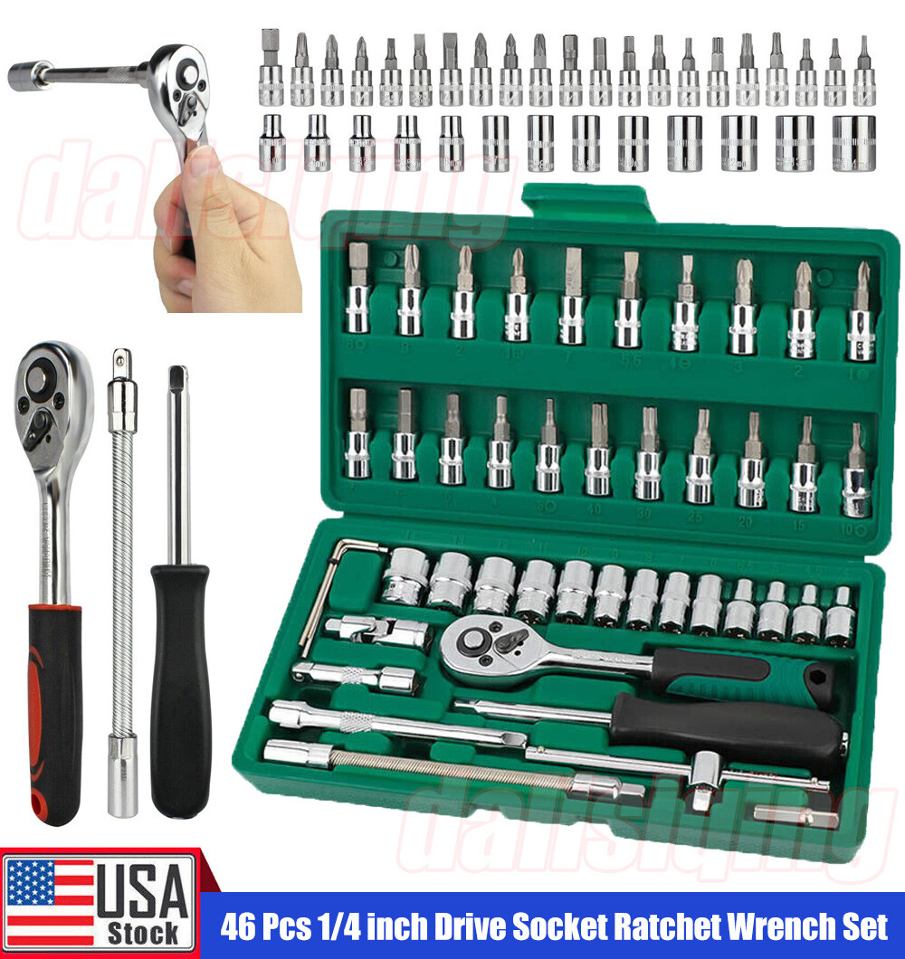 46 Pcs Socket Wrench Set 1/4″ Drive Ratchet Metric Kit Garage Car Repair Tool US