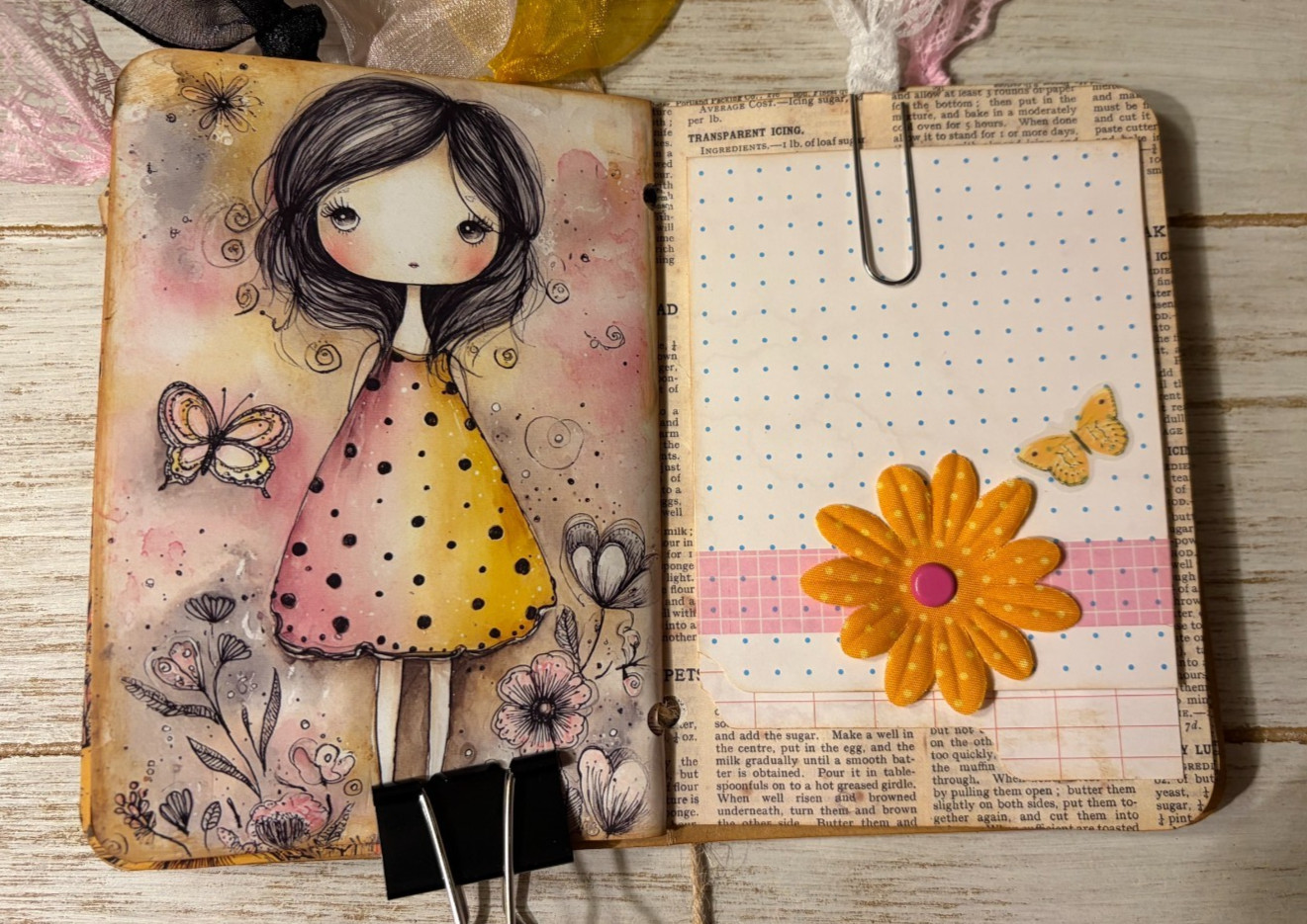 Junk Journal Handmade Booklet Book Vintage «Bees Butterflies» Pocket Ephemera a
