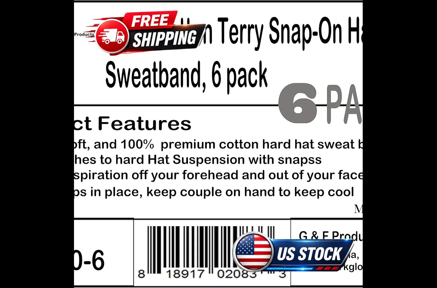 Hard Hat Sweatband Liner Washable Reusable Snap 6 Pack Comfort New