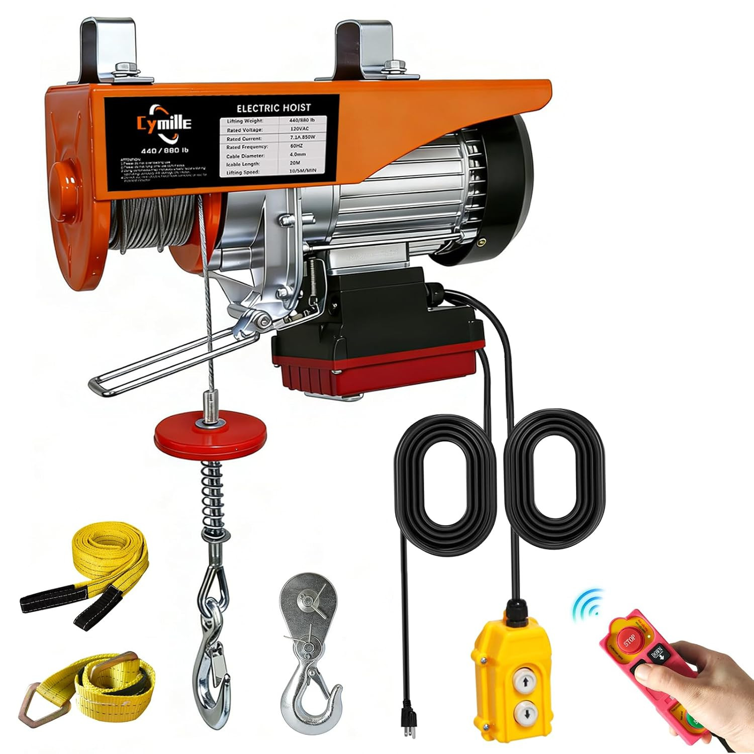880 Lbs Electric Hoist, 2 in 1 Wireless/Wired Remote Control | 110V/120V Electri