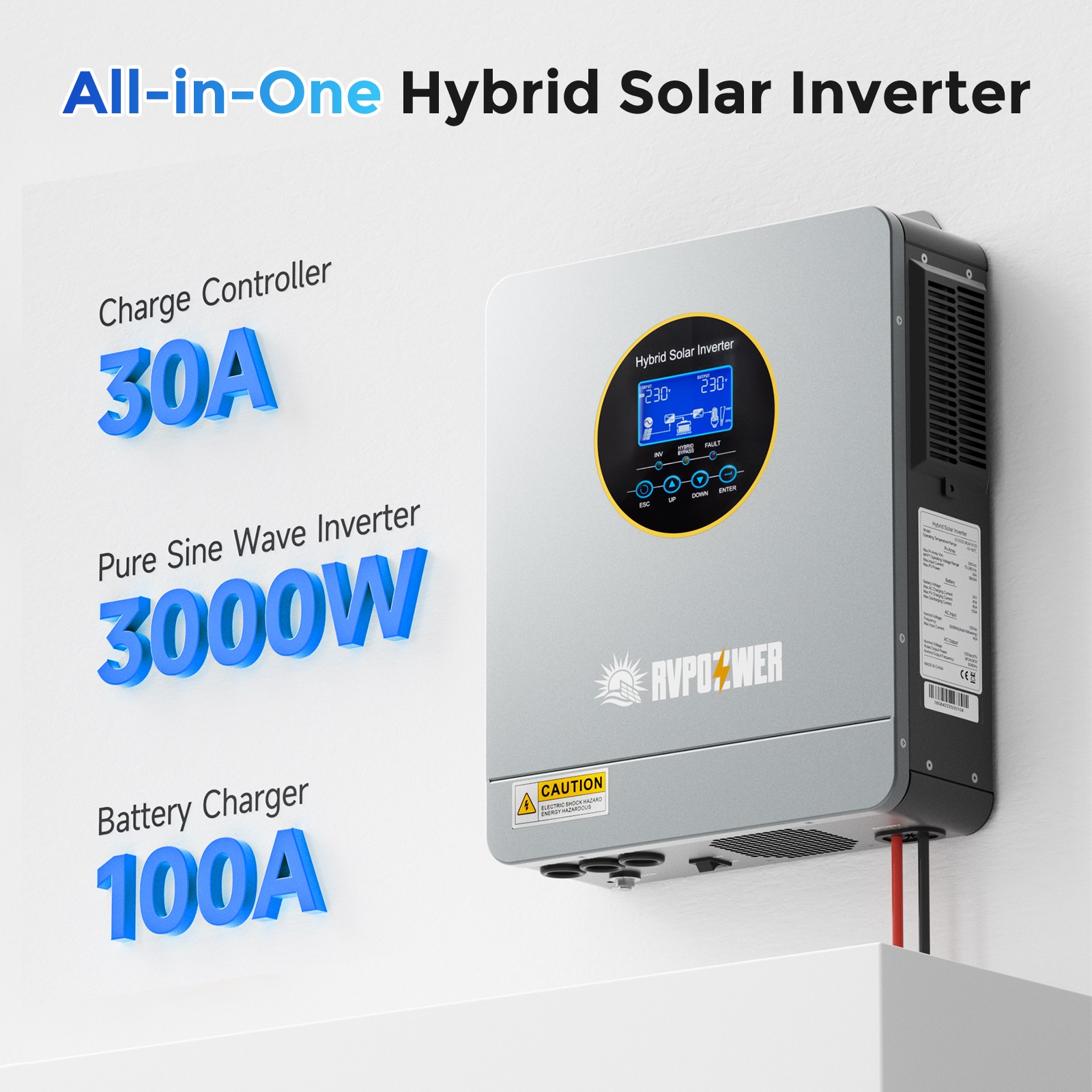 3KW Solar Hybrid Inverter 24V-120V MPPT Controller Charger Pure Sine Split Phase