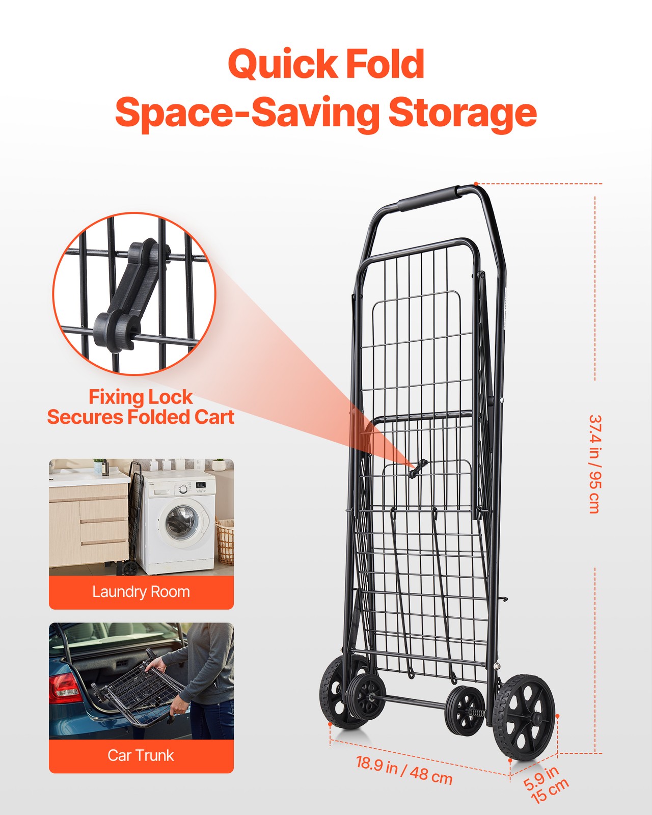 Uimoso Shopping Cart Folding Grocery Utility Cart with Swivel Wheels 90 LBS