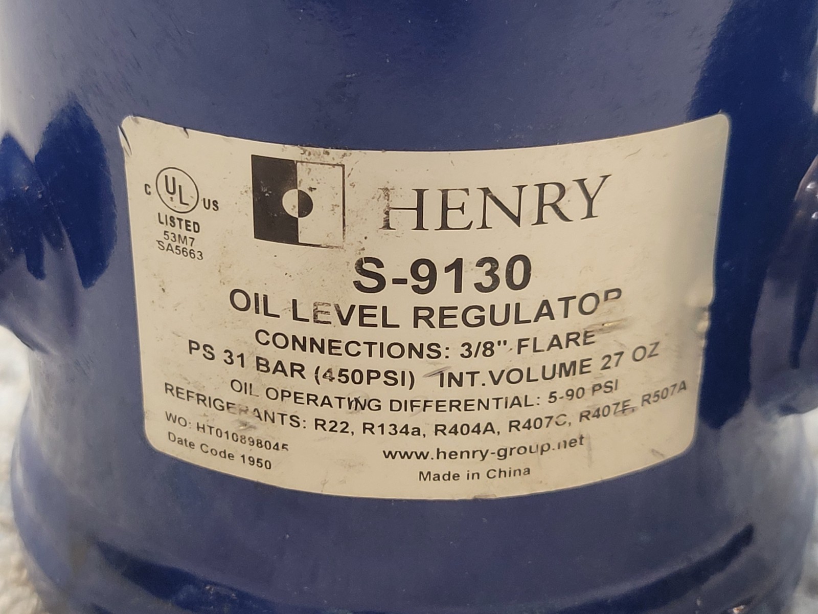 HENRY TECHNOLOGIES S-9130 450PSI 3/8″ NSNP Oil Level Regulator Free Shipping
