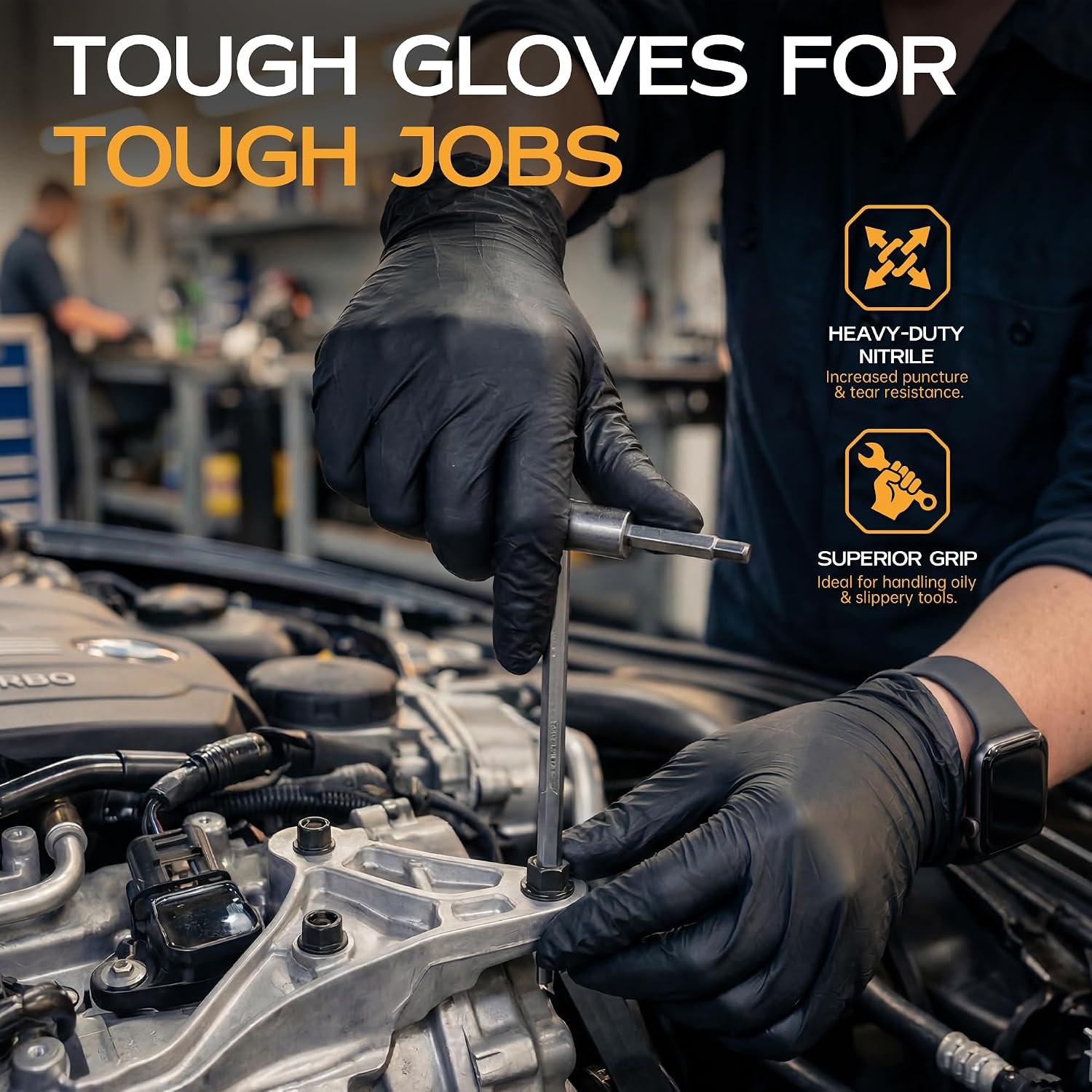 HEAVY DUTY 6 Mil Nitrile Gloves Disposable Latex Free Black Rubber Mechanic Tatt