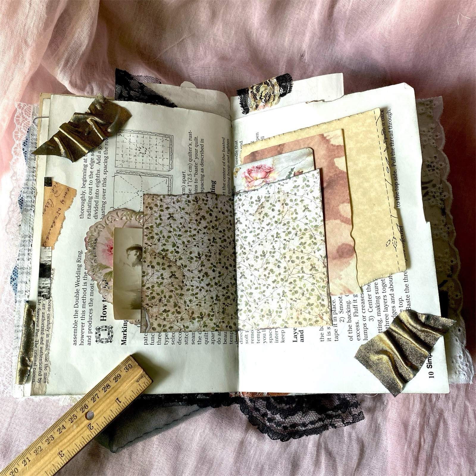 Handmade Authentic Vintage Junk Journal Book 90 Pgs Layered Lace Pockets Diary