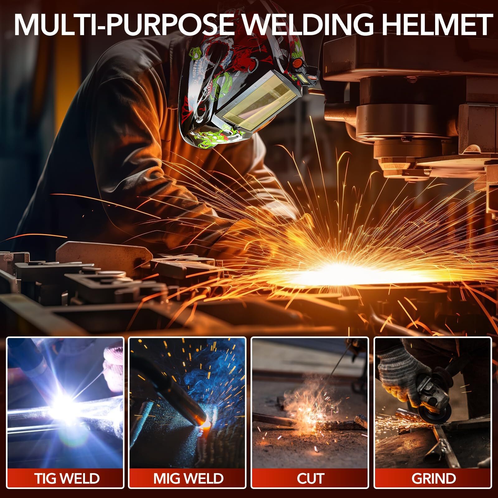 Solar Powered Welding Helmet with Large View, True Color & Auto Darkening Filter