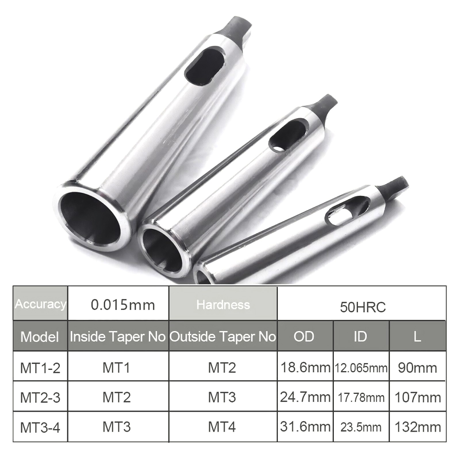 3pcs Morse Taper Adapter Reducing Drill Sleeve achieving a hardness of 50 HRC