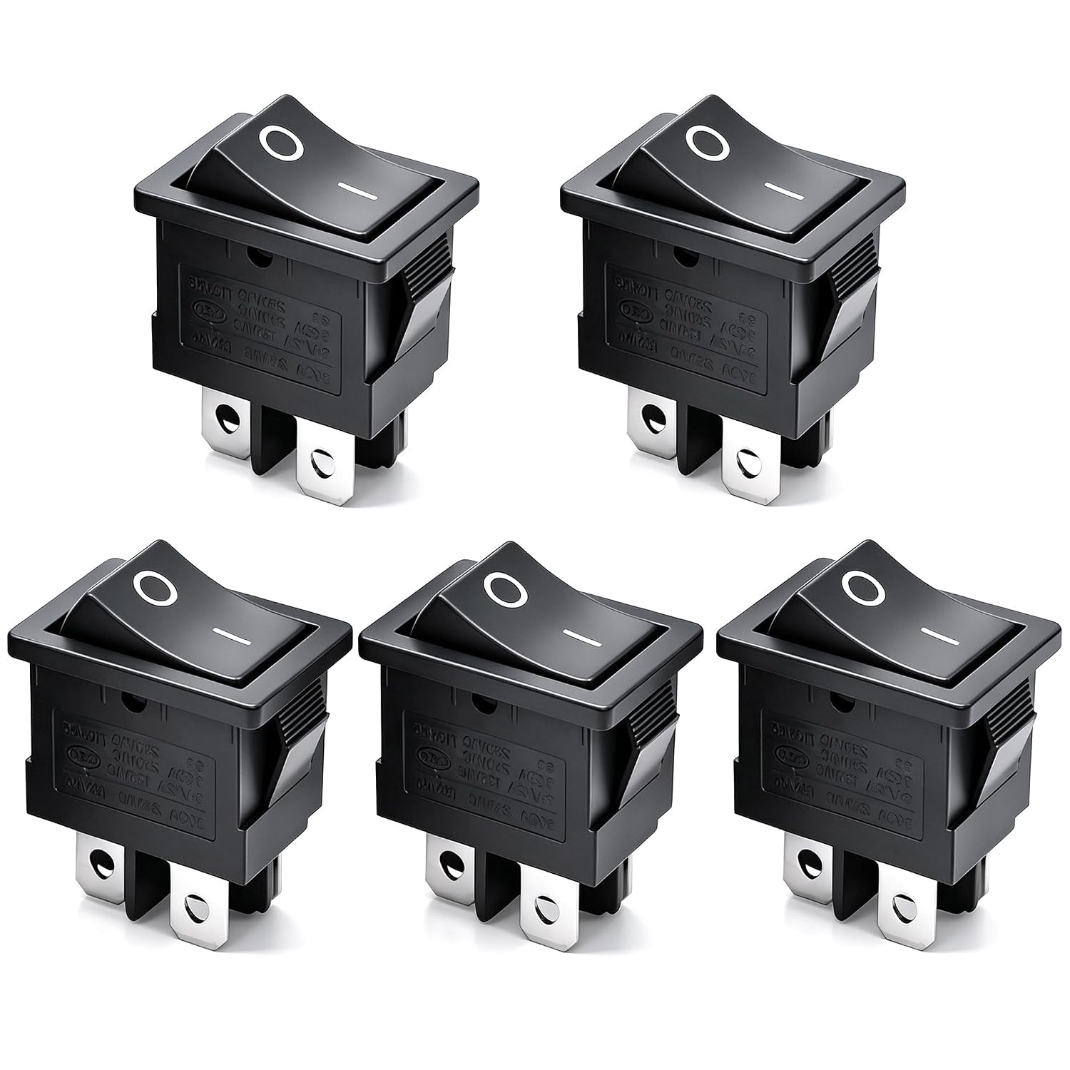 5Pcs Snap-In DPST Rocker Switch Toggle Power On-Off Switch 4 Pin AC 250V 6A 125V