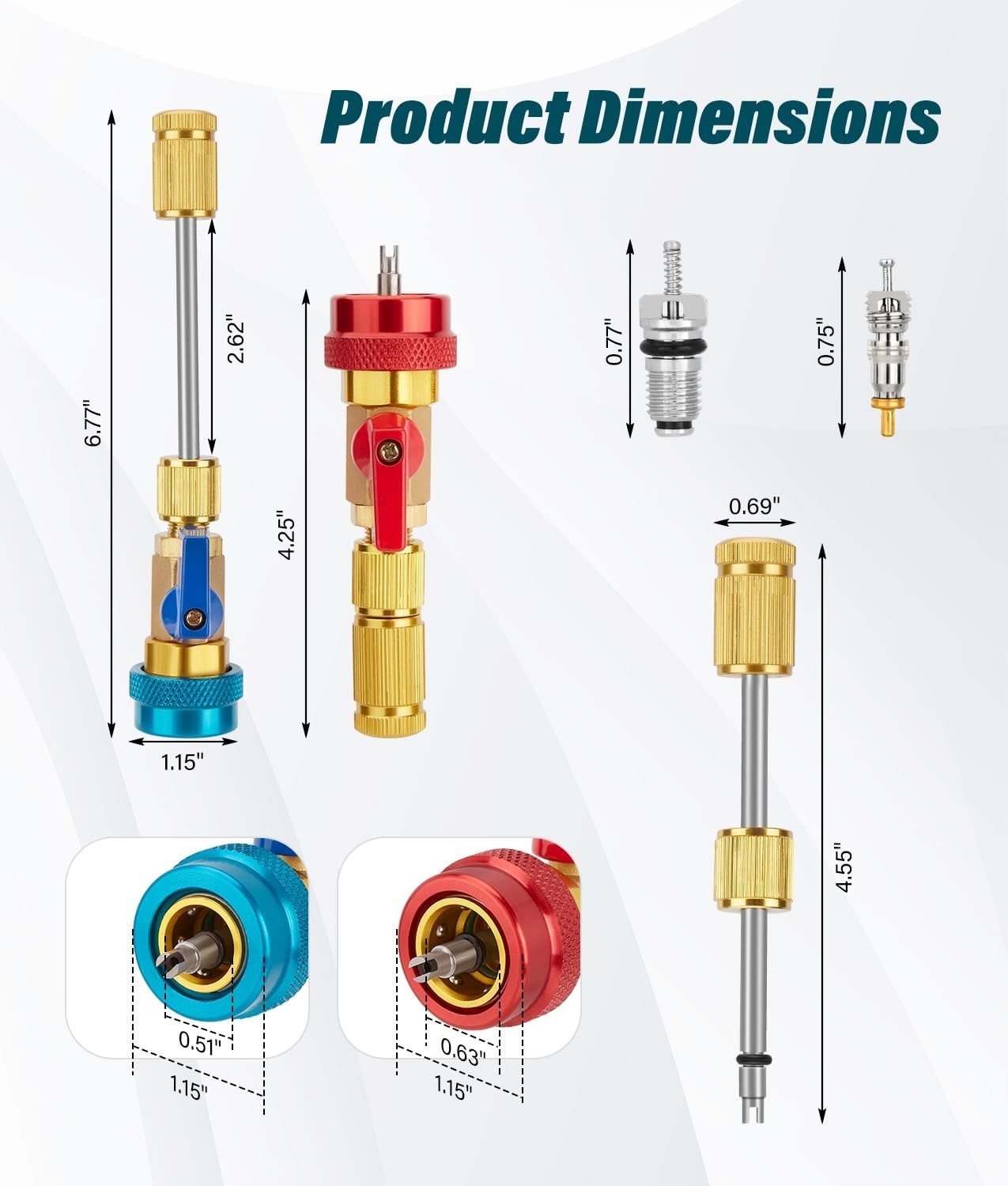 R134A Valve Core Remover Installer WADEO AC High Low Pressure Tool