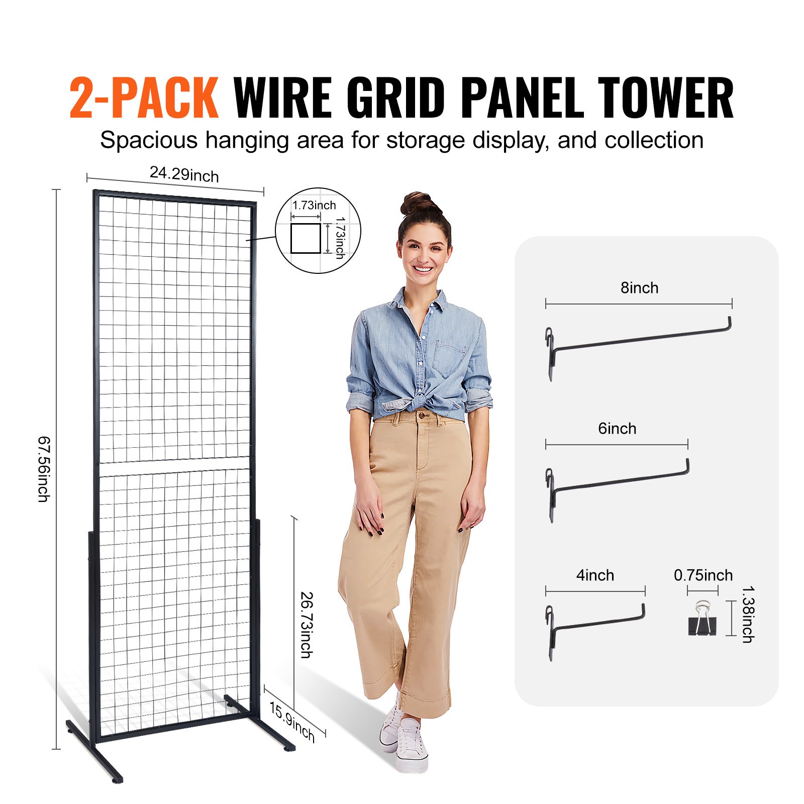 VEVOR 2′ x 5.6′ Grid Wall Panels Tower 2 Packs Wire Gridwall Display Racks