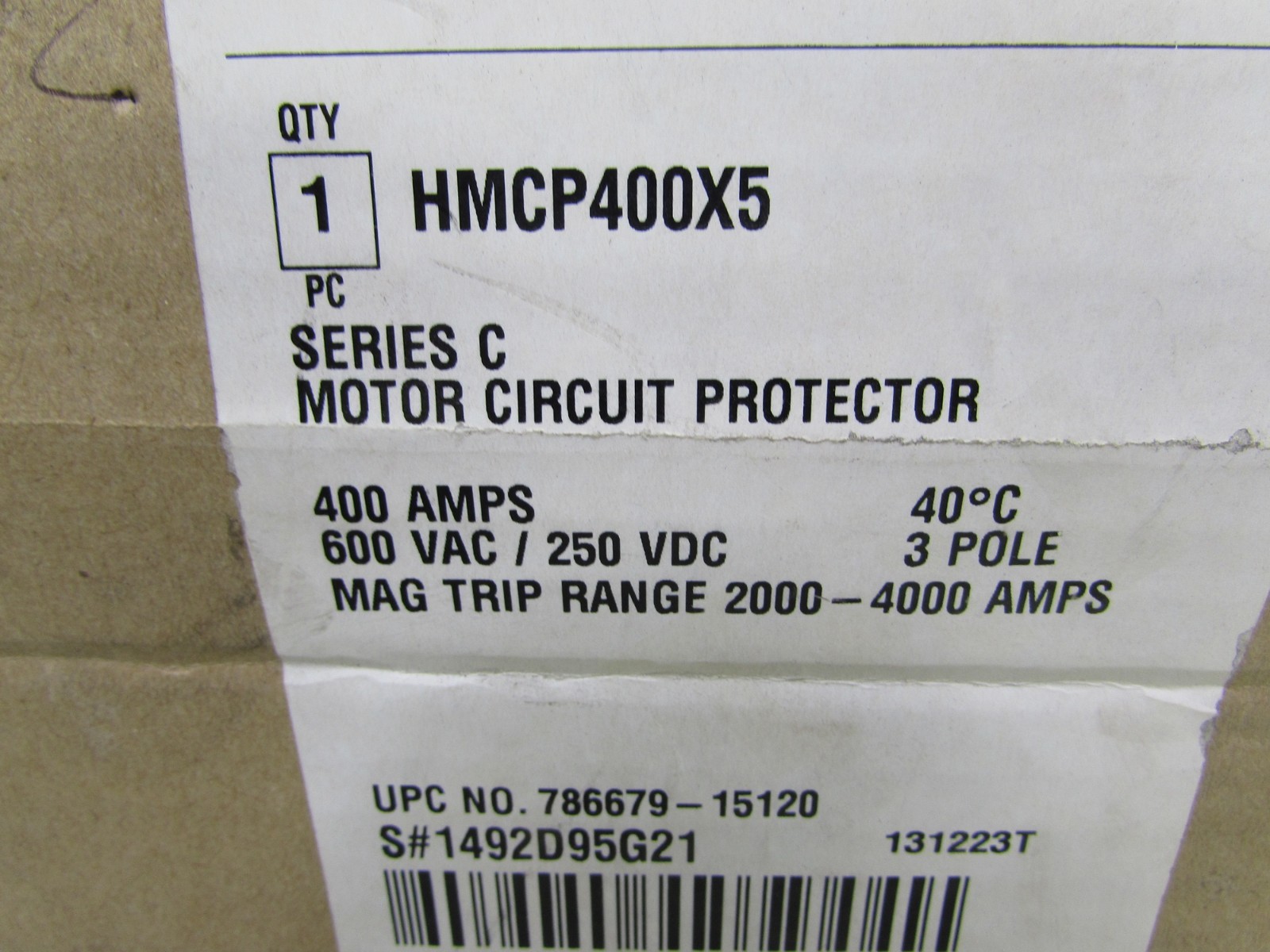 New! Eaton HMCP400X5 , Circuit Breaker, 3P/400A/600Vac/250Vdc, NIB! MAKE OFFER!