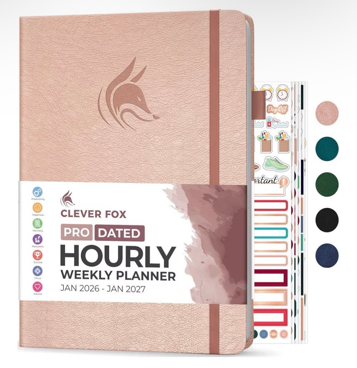 Clever Fox | PRO Dated Hourly Weekly Planner 2026 | A4 8.5×11 | Rose Gold | NWT