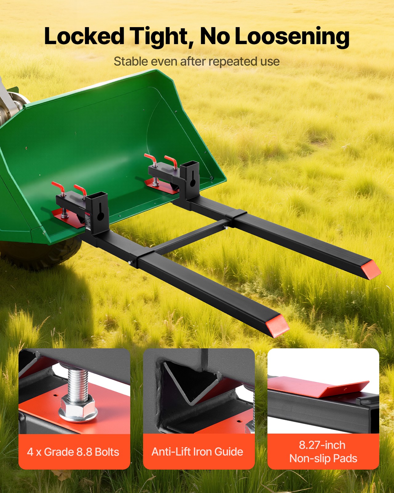 VEVOR 4000 lbs Clamp on Pallet Forks 60-Inch Tractor Forks with Stabilizer Bar