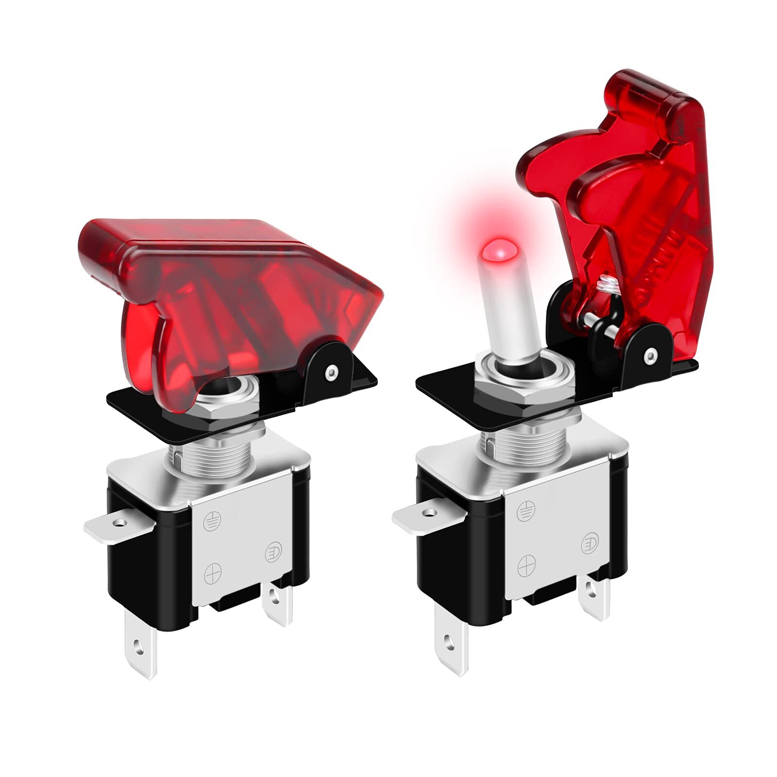 Red 12V LED Toggle Switch with Safety Cover – 2 Pack Heavy Duty 12 Volt DC 20A