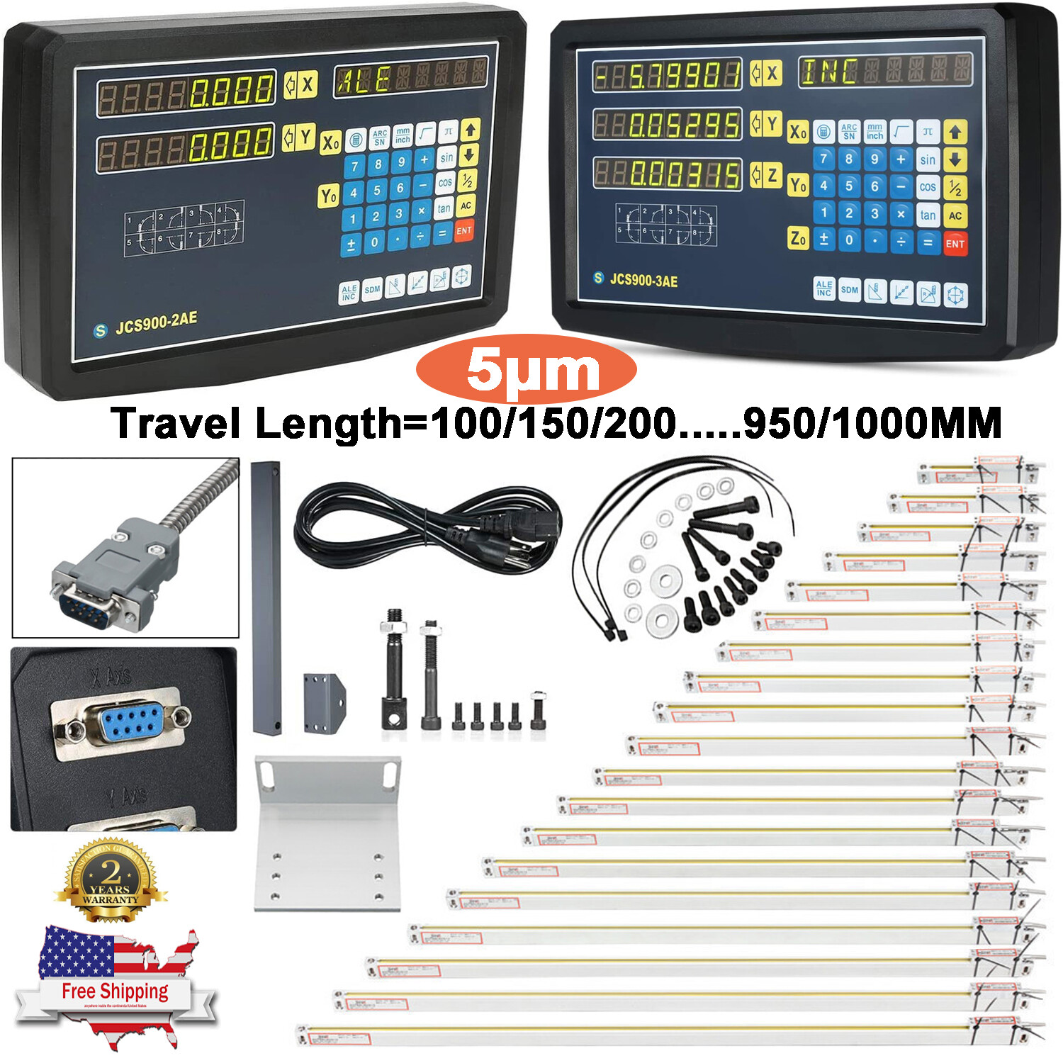Linear Scale 2/3 Axis Digital Readout LCD Display Glass Sensor Bridgeport Mill