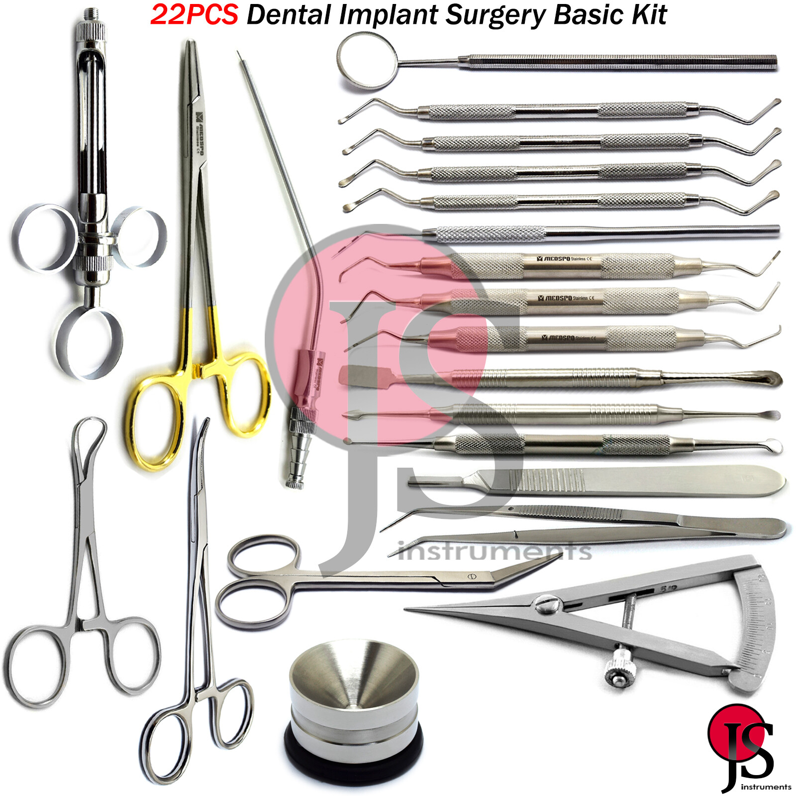 Dental Implant Surgery Instruments Curette Periosteal Elevator Caliper Syringe