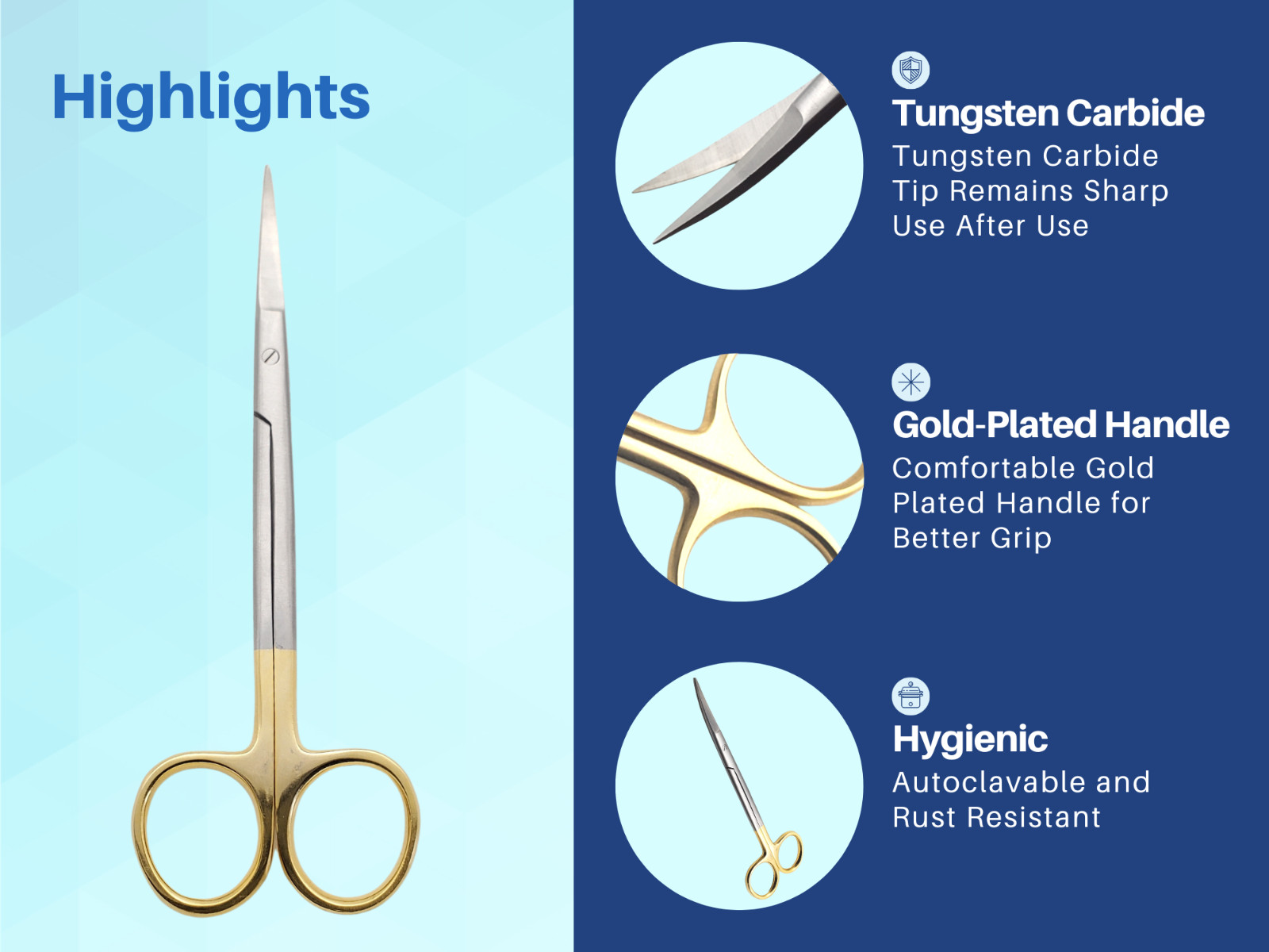 Scissors Surgical 5″ Curved Gold Plated Handle Tungsten Carbide ARTMAN