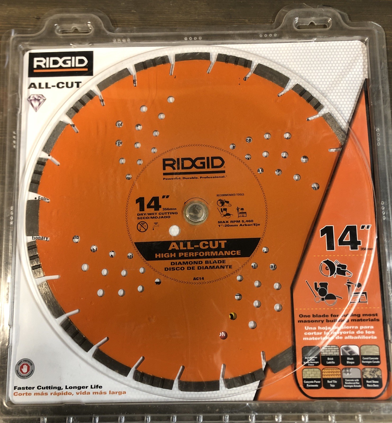 Ridgid 14″ Diamond Saw Blade AC14 All-Cut Masonry, Concrete, Brick, Block