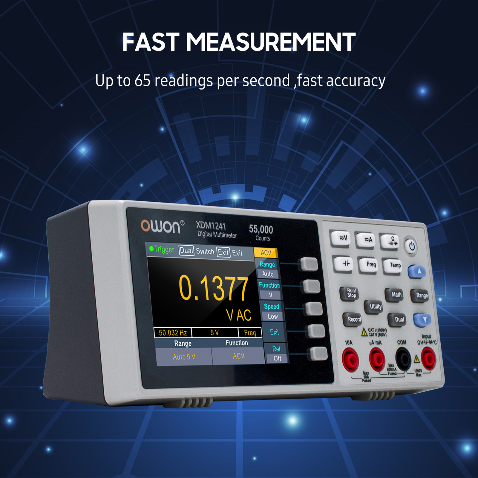 Owon XDM1241 Desktop Digital Multimeter Rechargeable 55,000 Counts E3A0