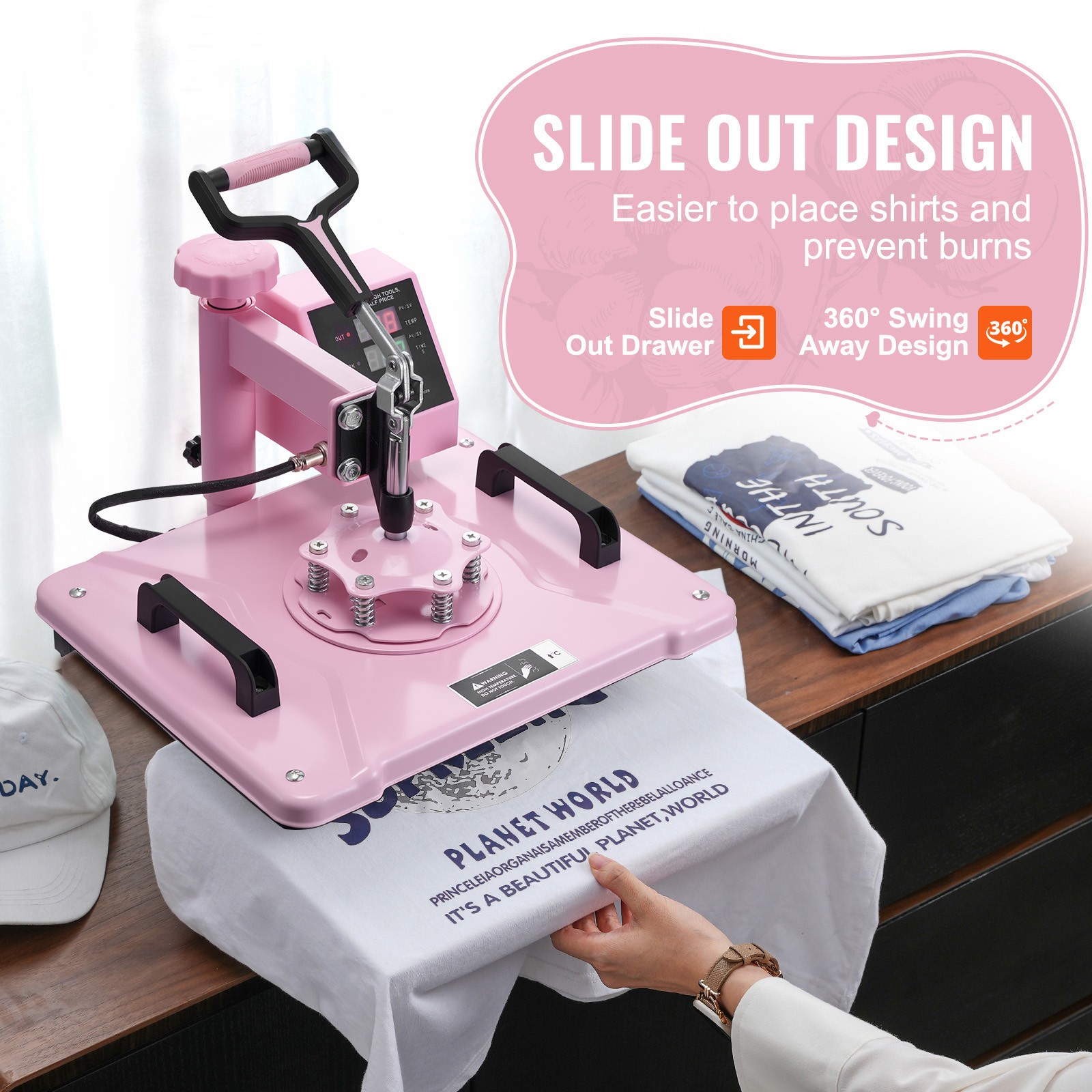 VEVOR Heat Press Machine 12×15 inch with 30oz Tumbler Press T-Shirts Pink