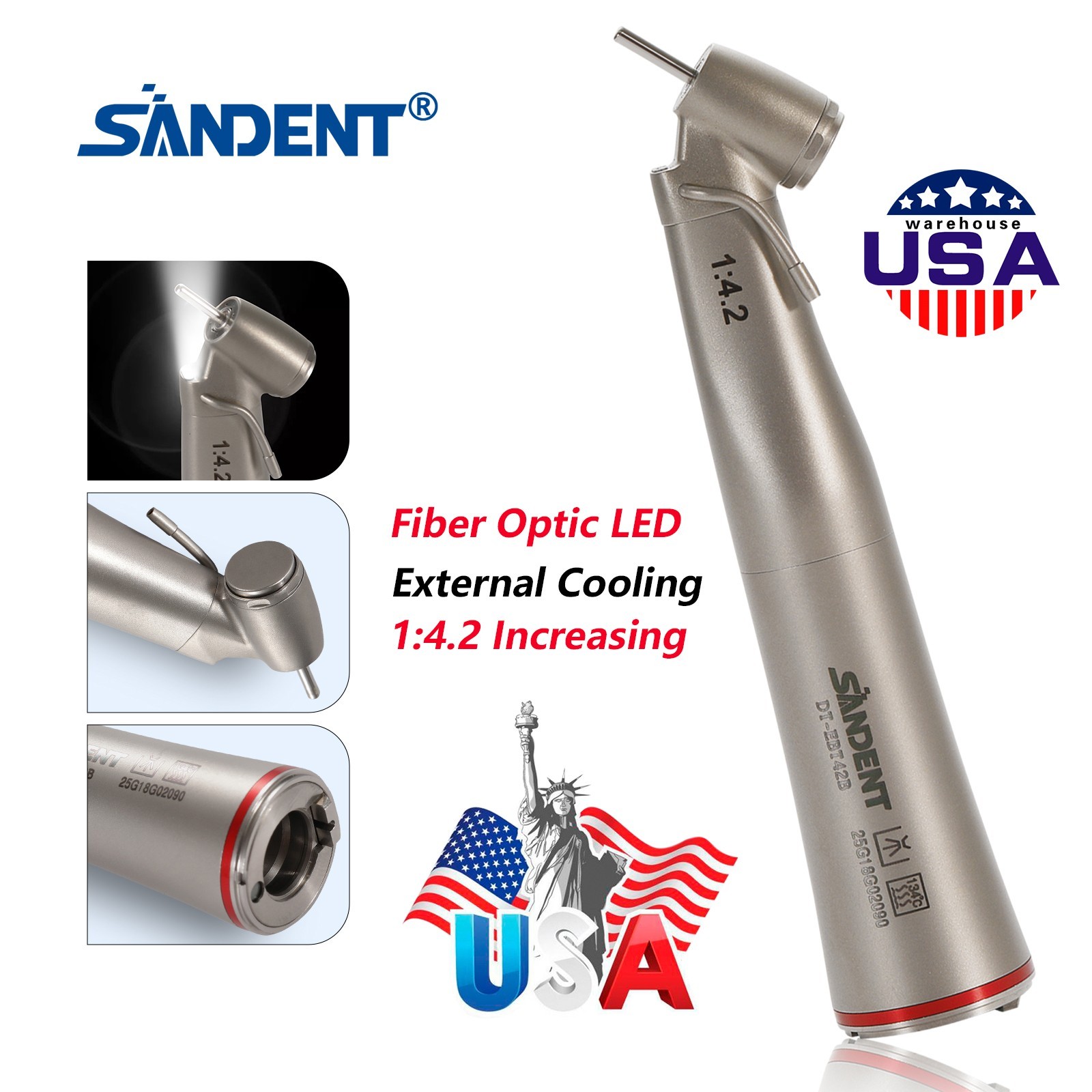 SANDENT Handpiece LED 1:4.2 Contra Angle 45° Surgical External Spray