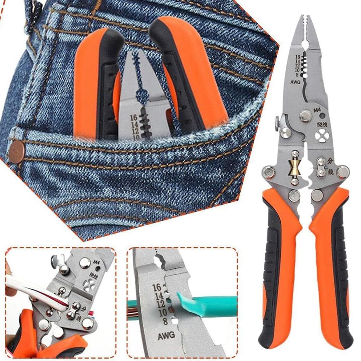 12-in-1 Multifunctional Foldable Wire Stripper Twister Crimping Tool