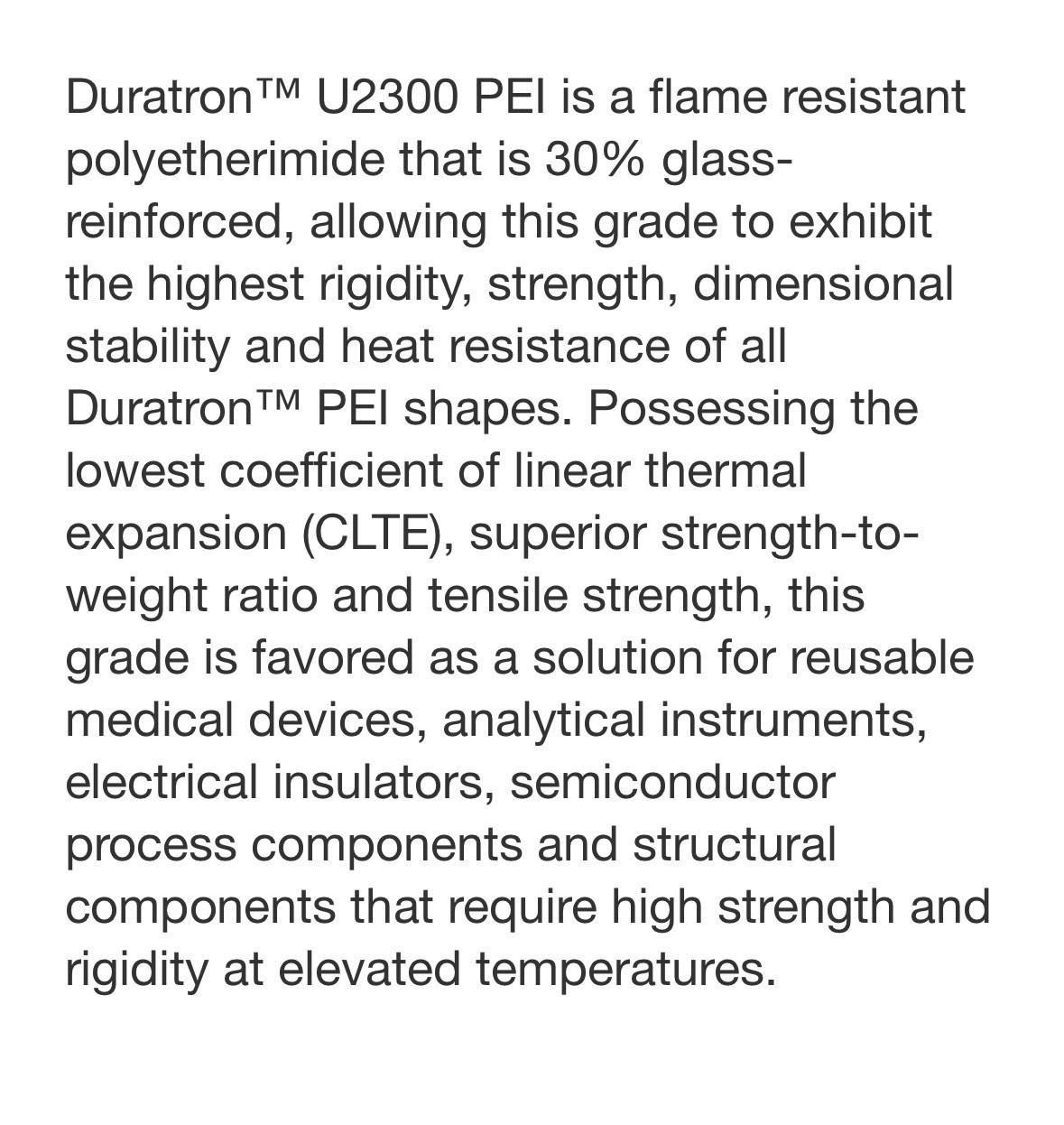 Quadrant Duratron Ultem 2300 Natural PEI 3” X 24” Reinforced Plastic Rod Stock