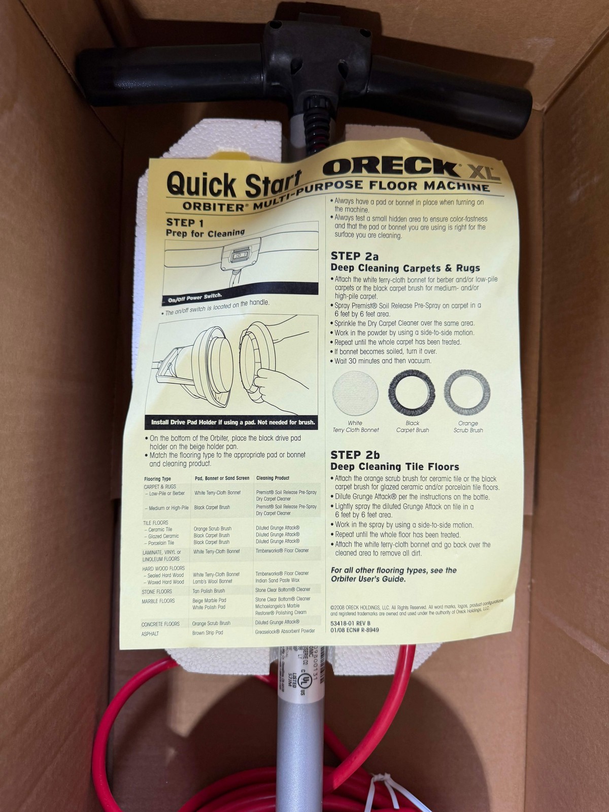 ORECK COMMERCIAL ORBITER HARD FLOOR CLEANER MACHINE GRAY/RED ORB550MC