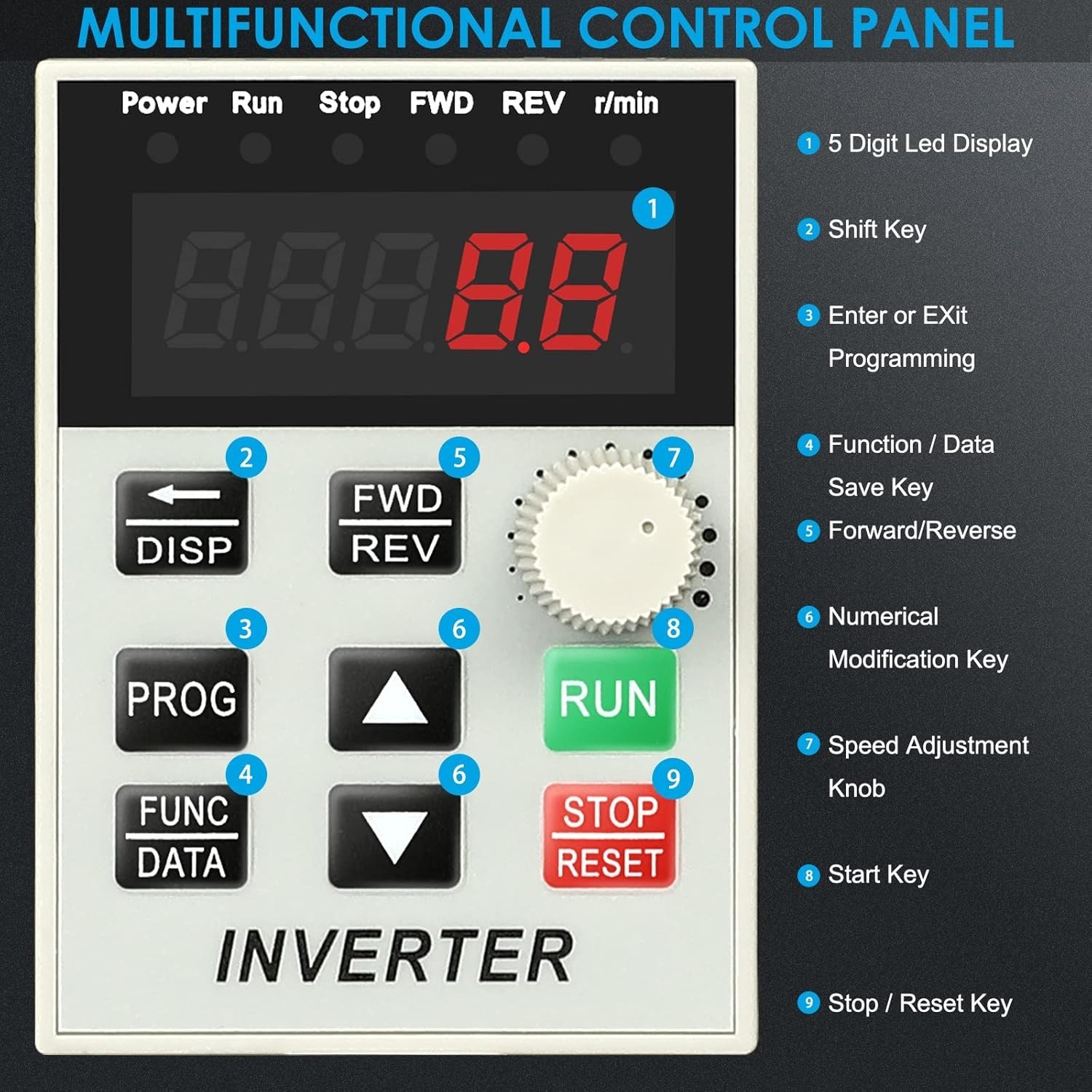 AC 220V/1.5Kw 2HP Variable Frequency Drive,8A VFD Inverter Single Phase to 3 Pha