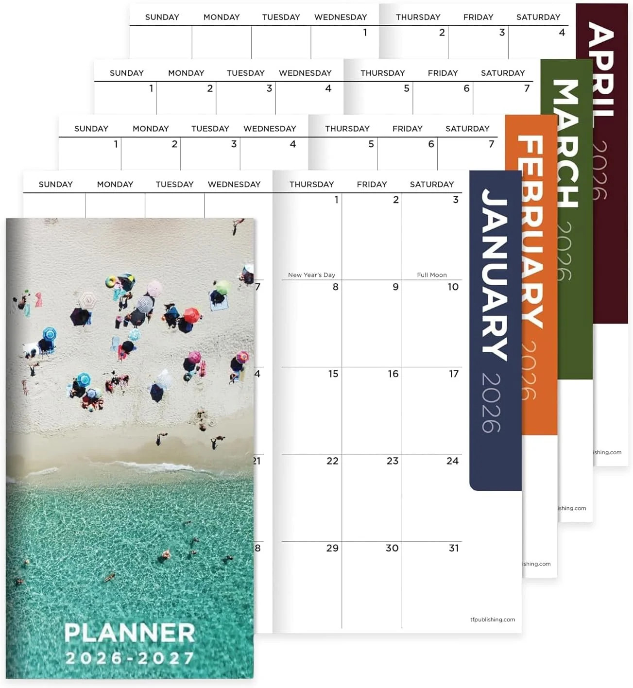 TF Publishing 2026-2027 Beaches Small Monthly Pocket Planner – 2-Year Pocket Cal