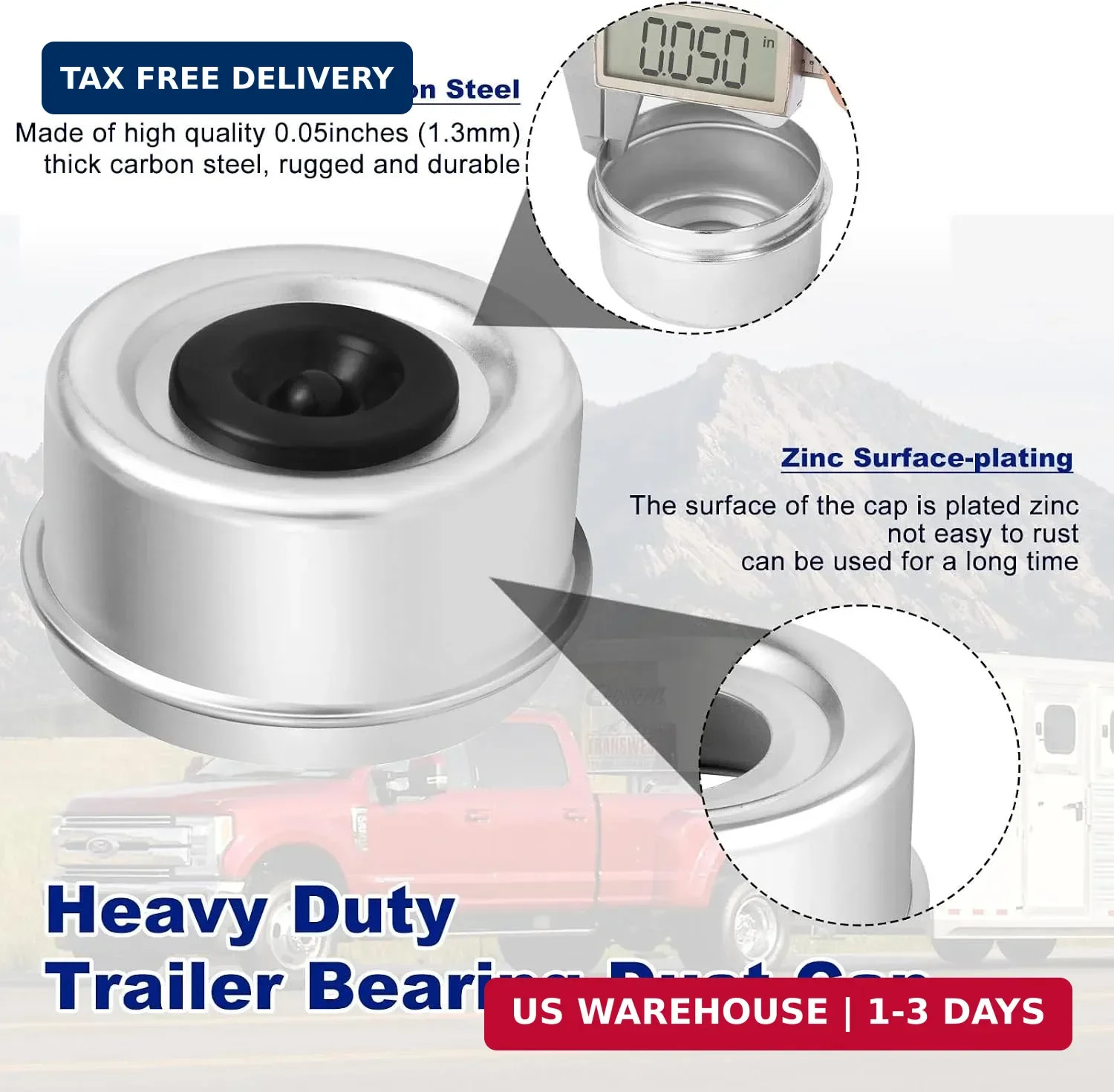 4Pack 2.72» Trailer Hub Cap Trailer Wheel Bearing Dust Cap with Extra 4 Rubber