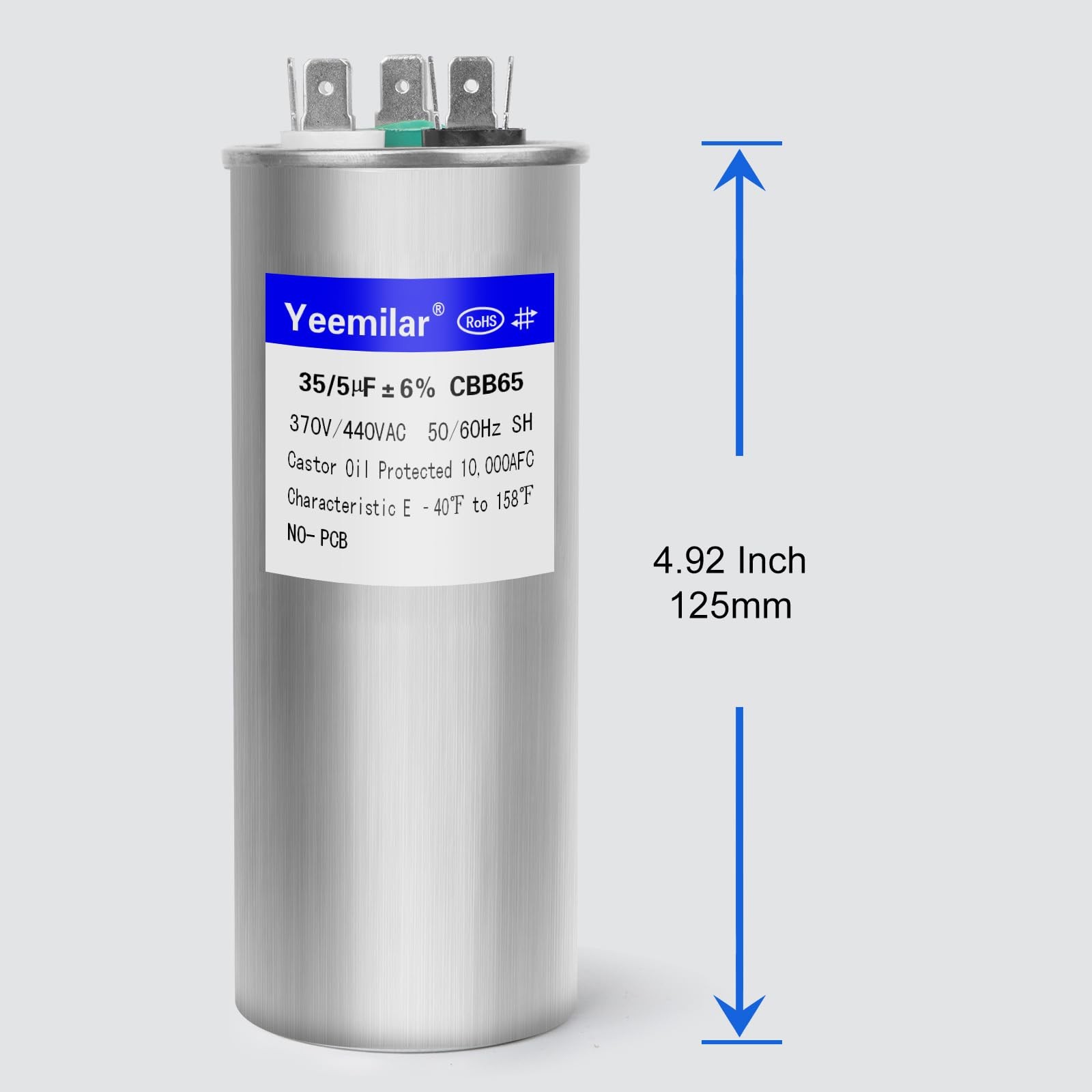 35+5 uF 35/5 MFD ±6% 370V/440V CBB65 AC Capacitor, Dual Run Round Capacitor R…