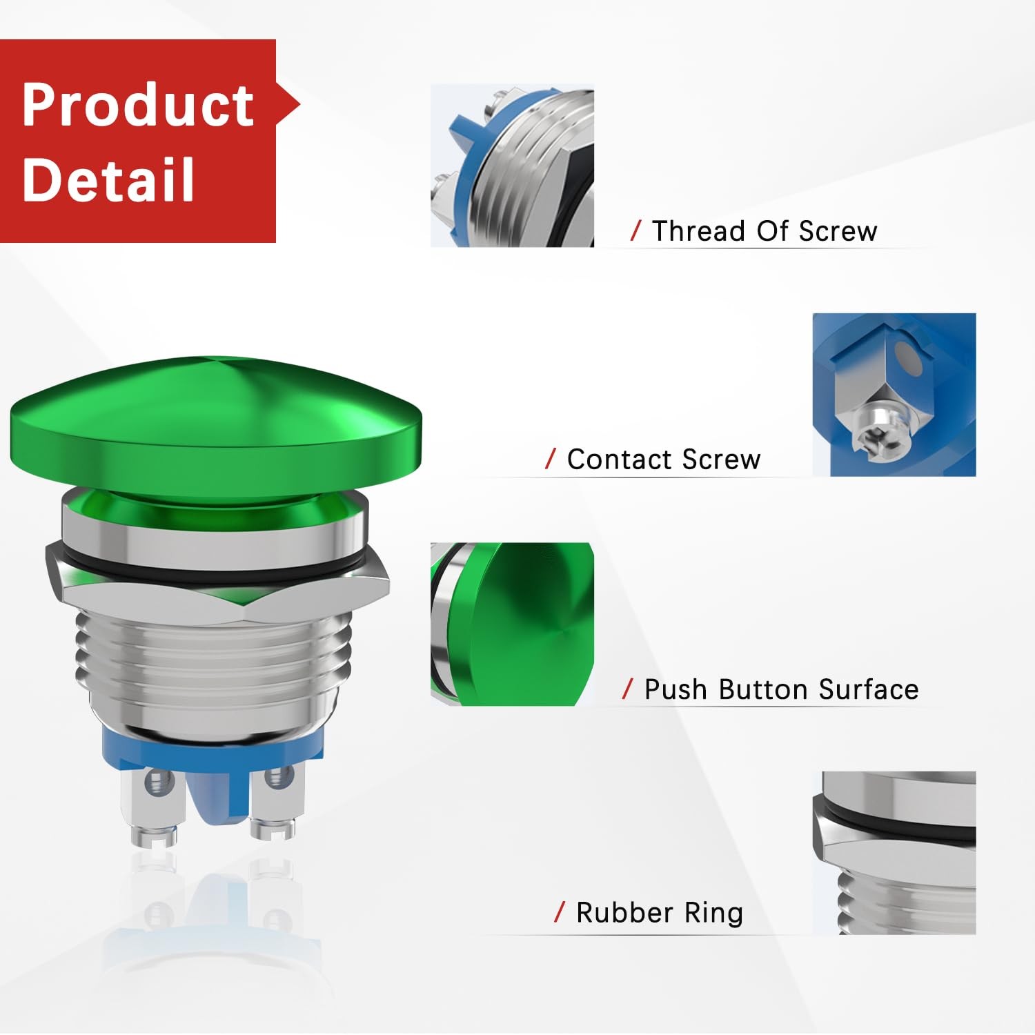 APIELE 19MM Mushroom Head Push Button Switch Momentary 19mm, Green