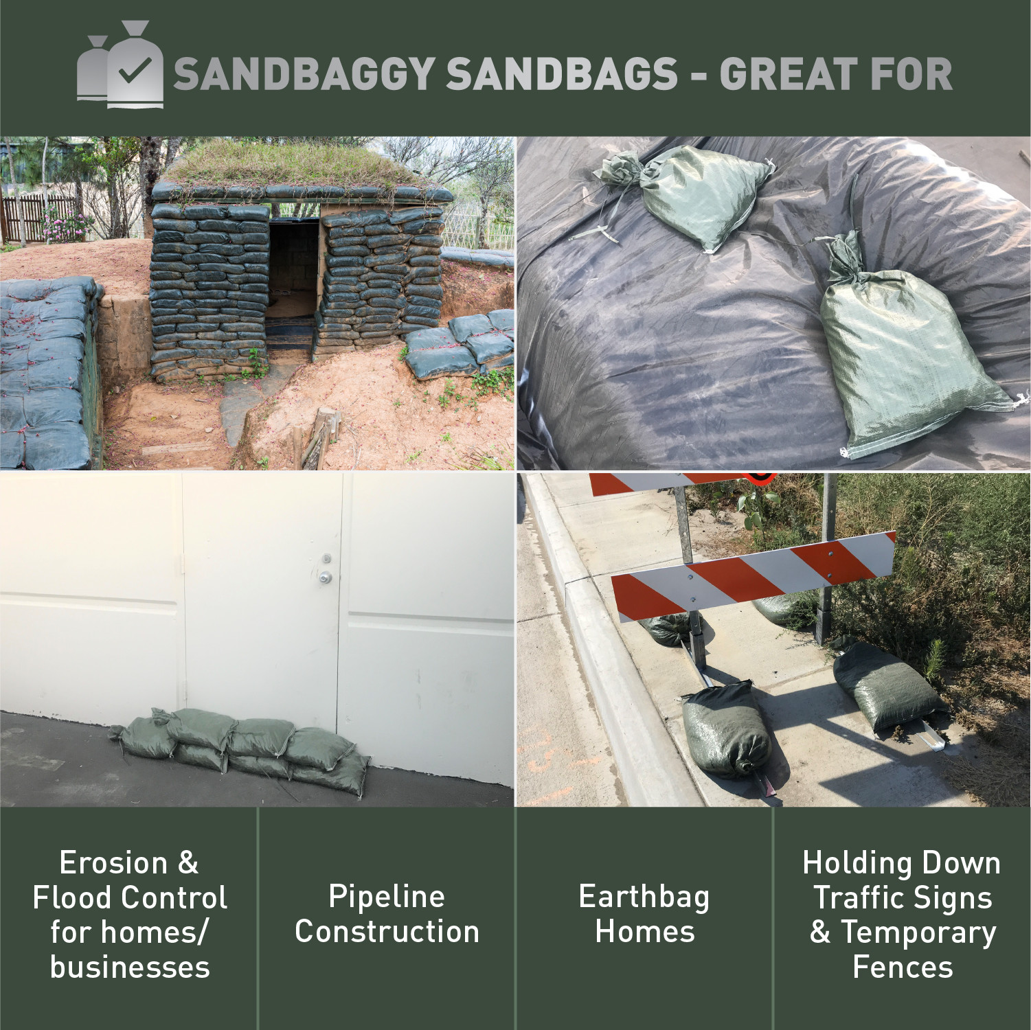 Sandbaggy 50 Green Empty Sandbags For Sale 14×26 Sandbag Sand Bags Bag Poly