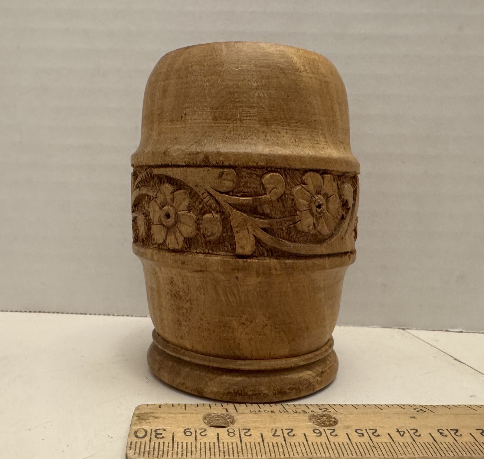 Hand-Carved Pen Holder – Floral Wooden Desk Organizer Cup Made in India