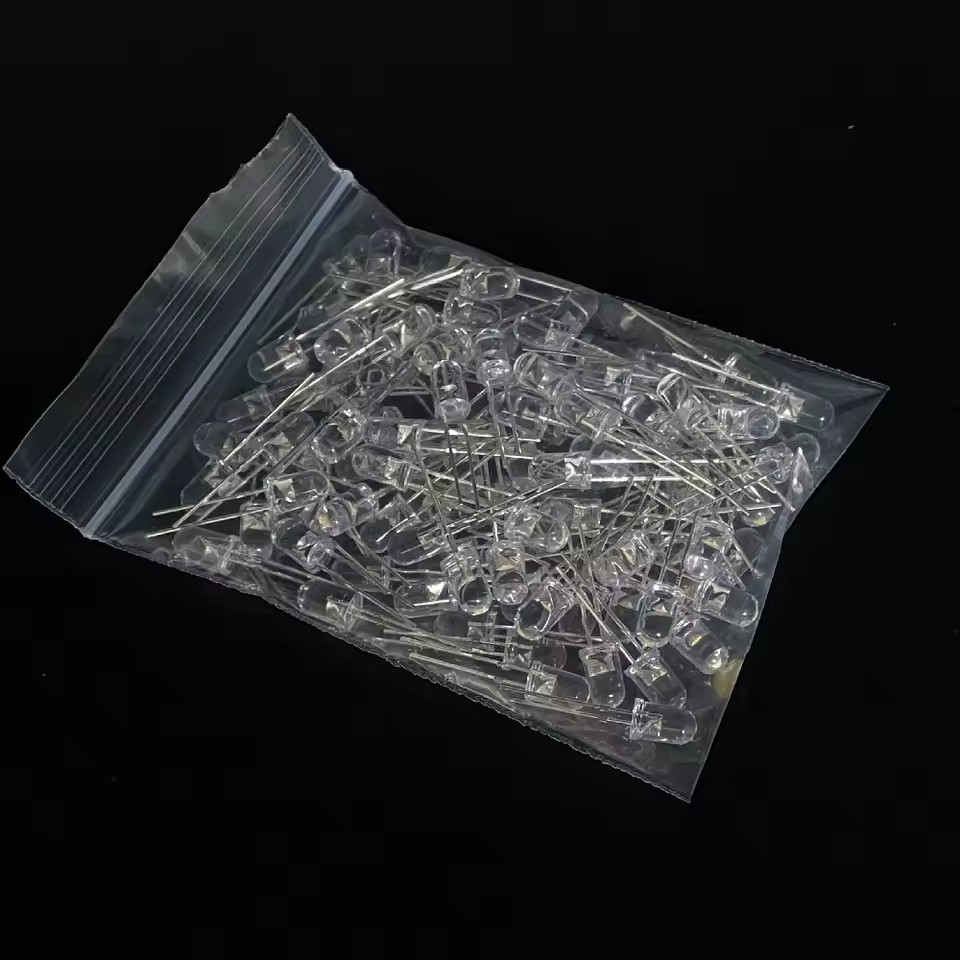 100x White LED 5mm Round Top Transparent Clear Tip PCB Board Solder F5 Bulbs